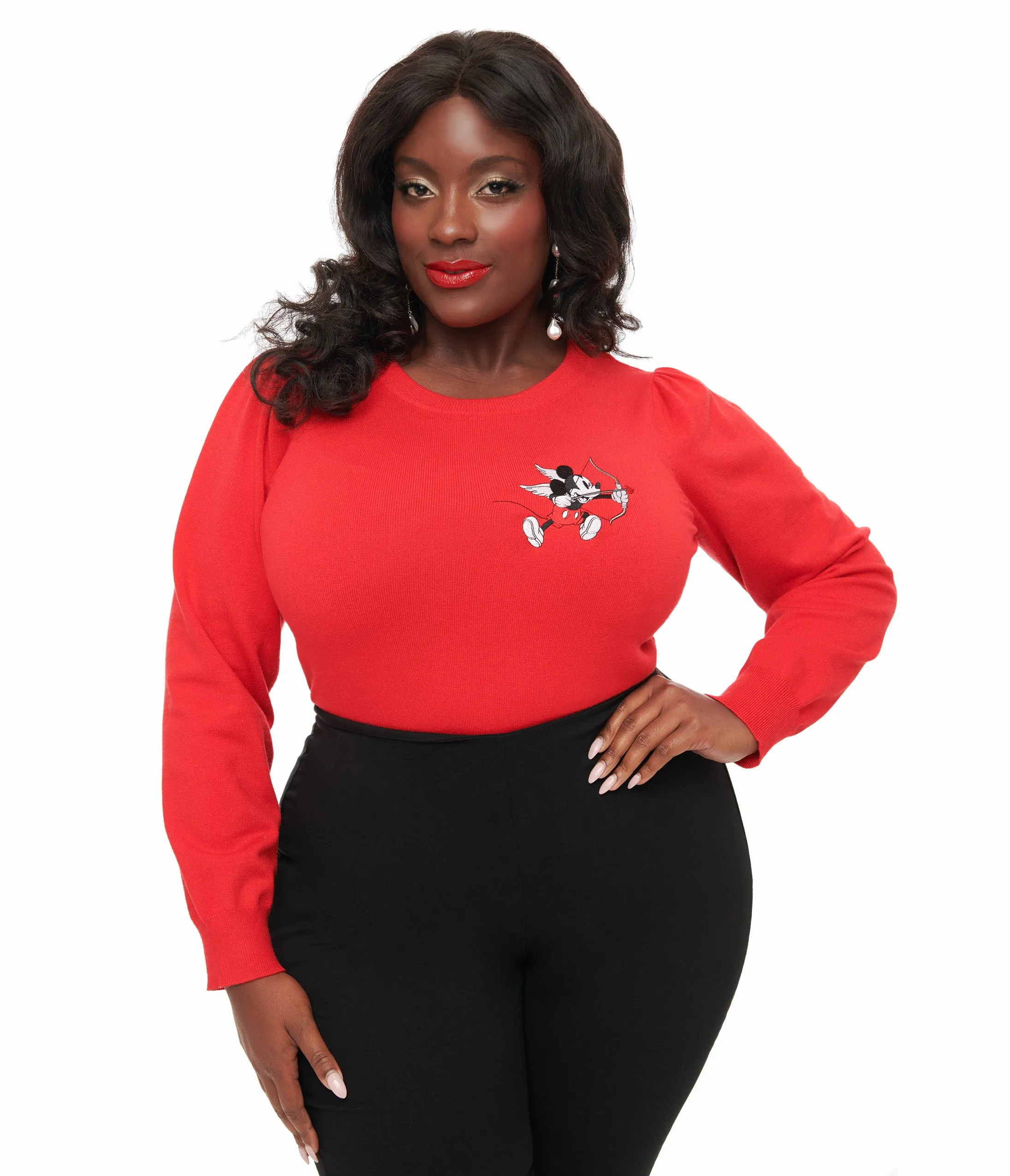 Disney Valentine Collection by Unique Vintage Plus Size Red Cupid Mickey Embroidered Sweater sold by Unique Vintage