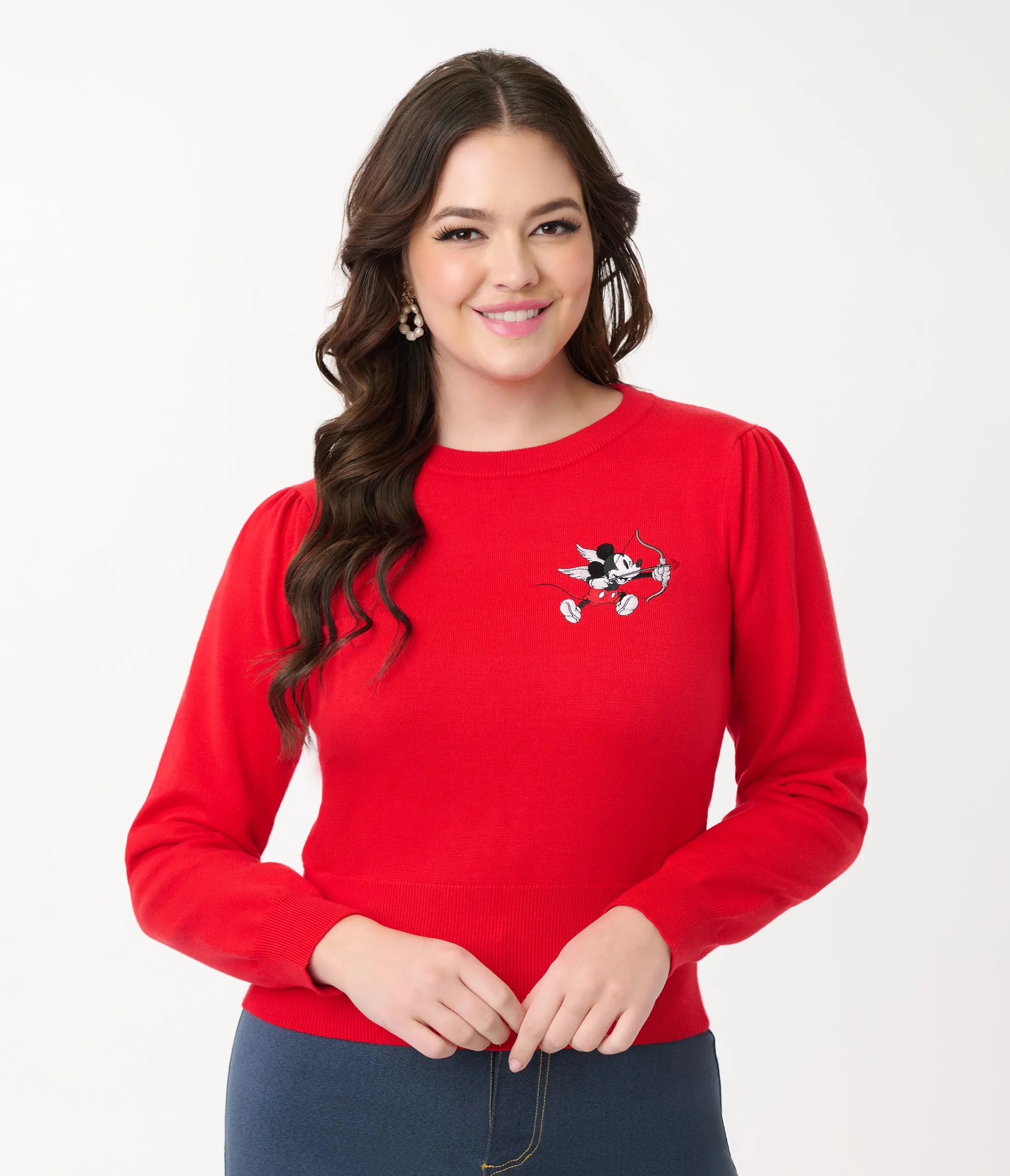 Disney Valentine Collection by Unique Vintage Red Cupid Mickey Embroidered Sweater sold by Unique Vintage product image thumbnail 3