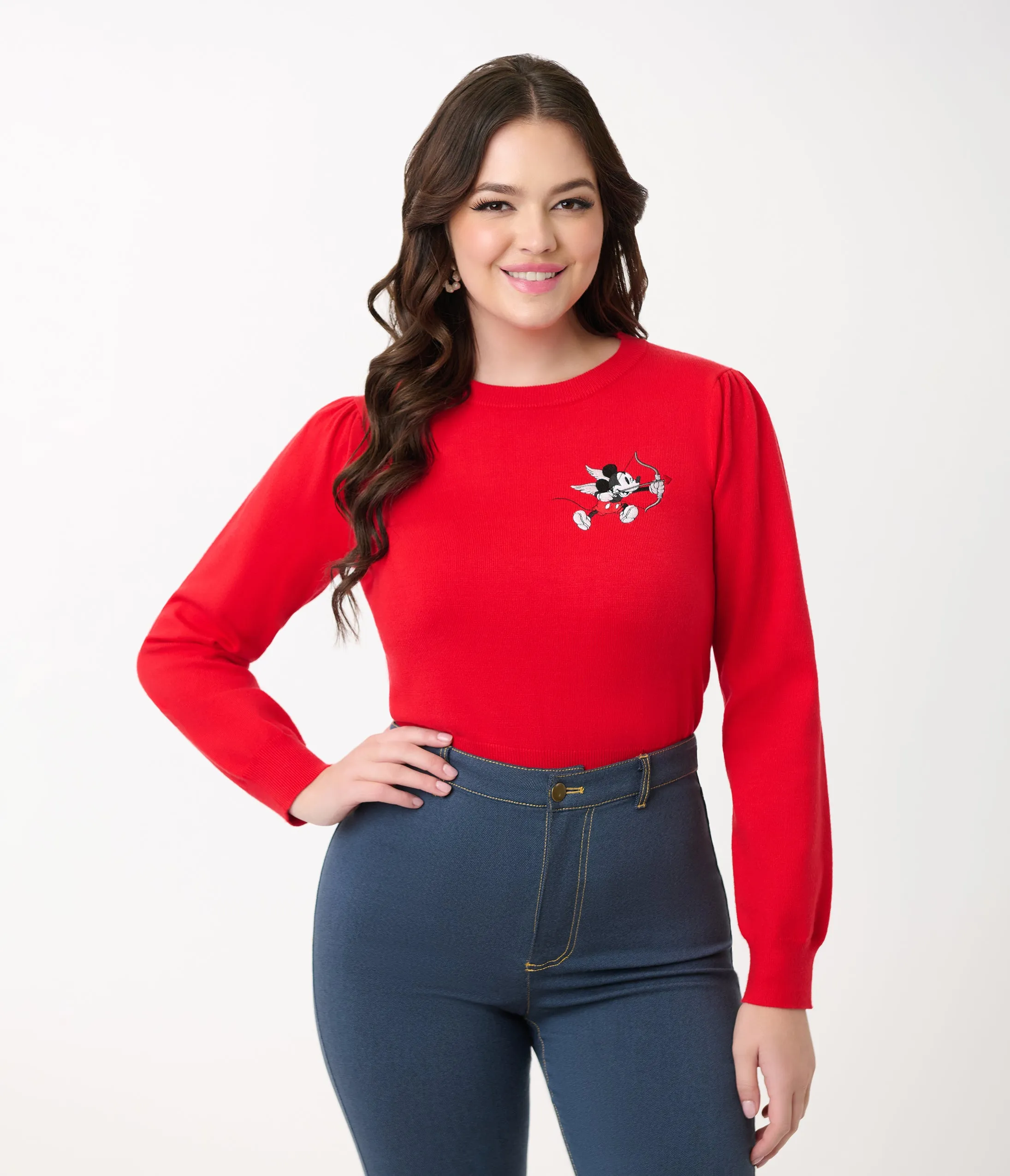 Disney Valentine Collection by Unique Vintage Red Cupid Mickey Embroidered Sweater sold by Unique Vintage