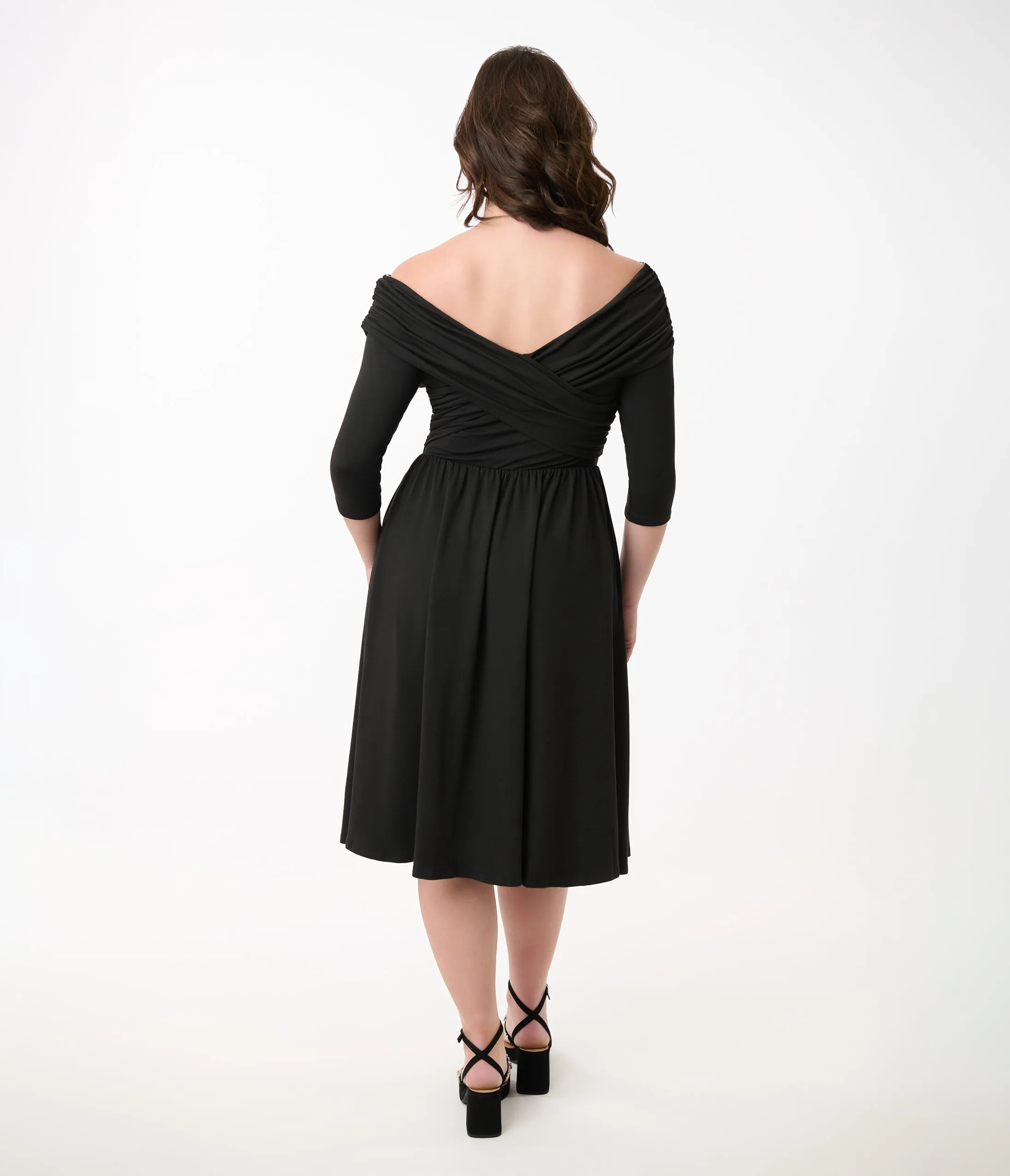 Unique Vintage Black Shirred Off Shoulder Swing Dress sold by Unique Vintage product image thumbnail 2