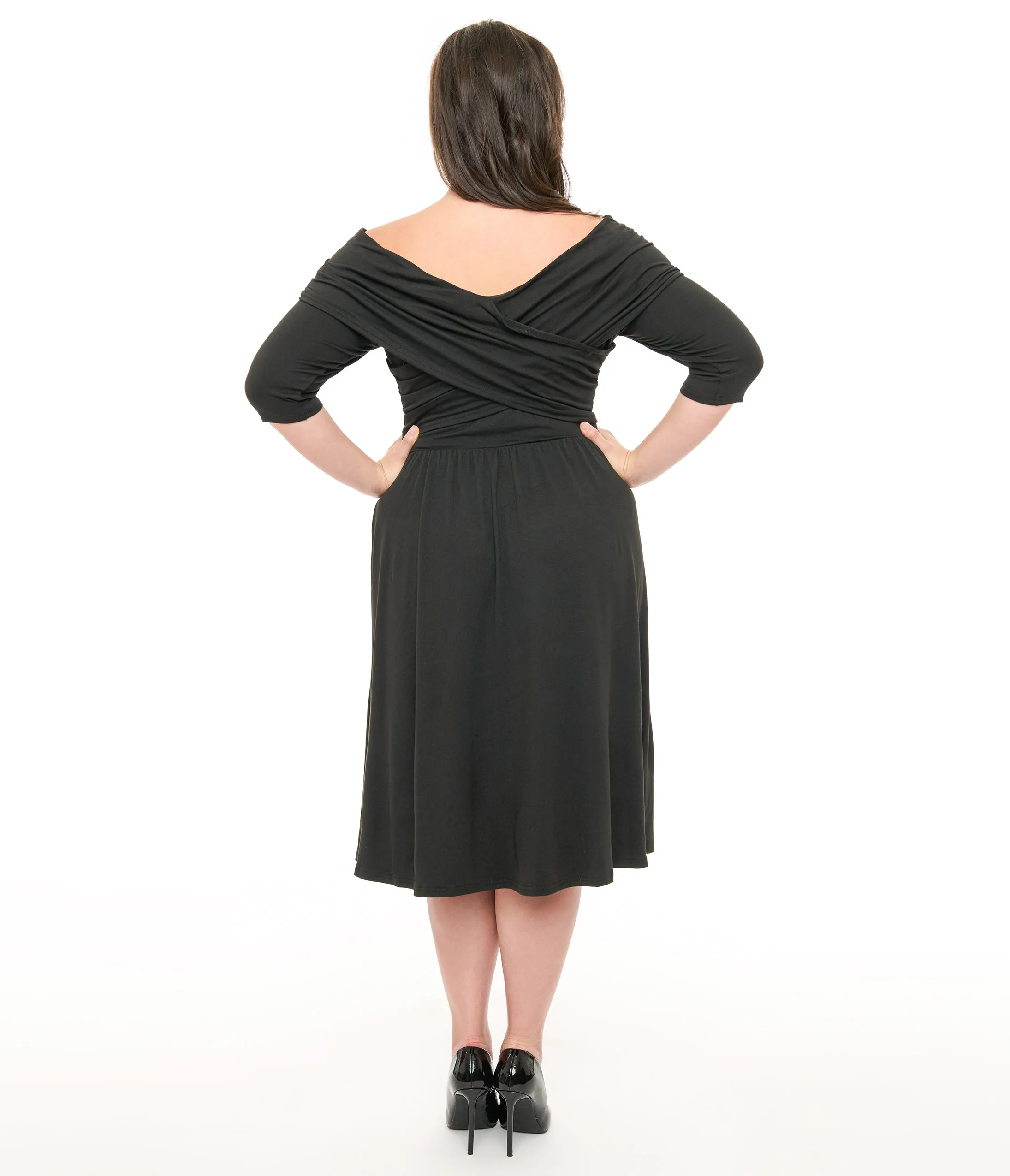 Unique Vintage Plus Size Black Shirred Off Shoulder Swing Dress sold by Unique Vintage product image thumbnail 3