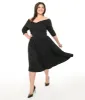 Unique Vintage Plus Size Black Shirred Off Shoulder Swing Dress sold by Unique Vintage