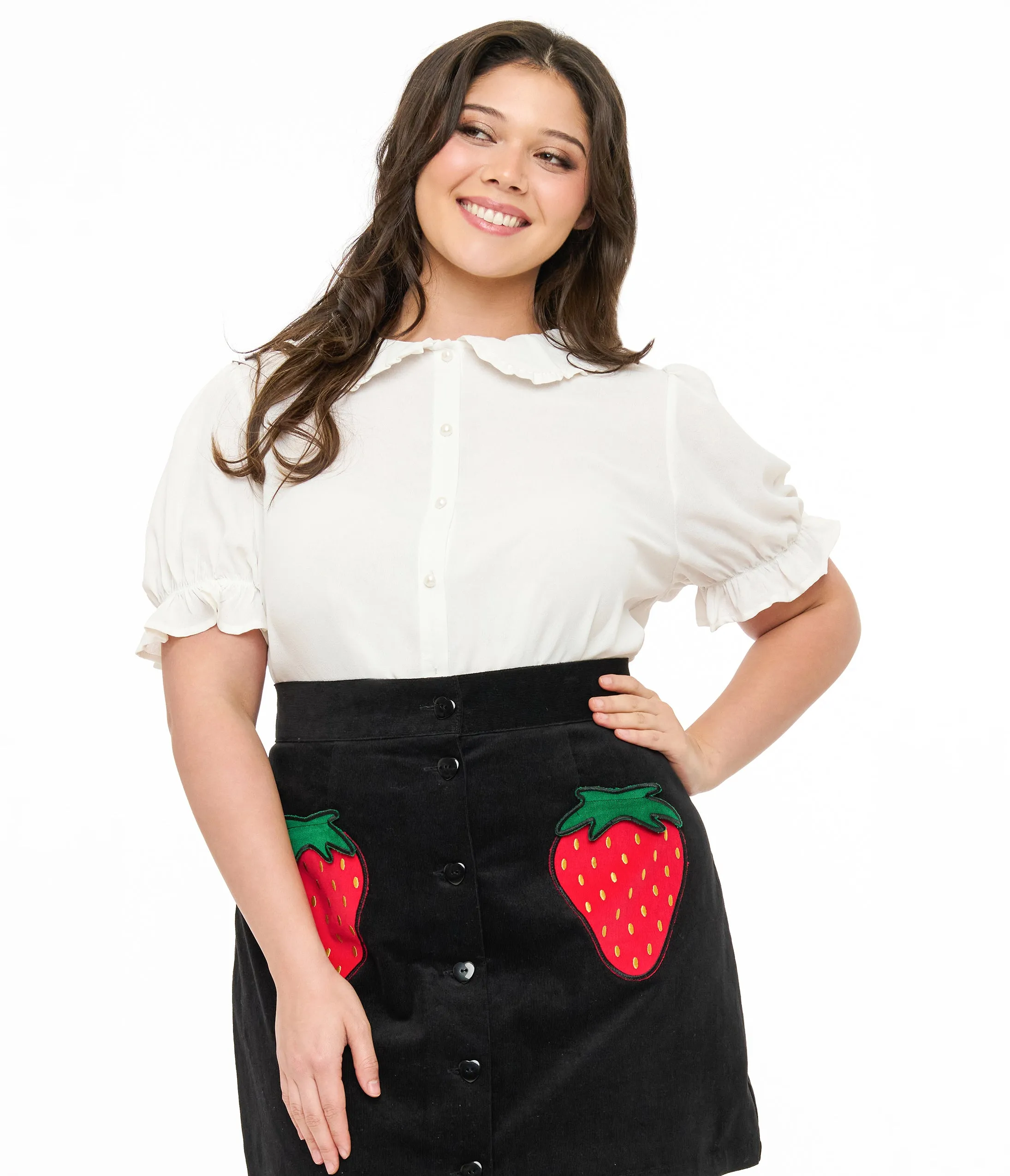 Smak Parlour Plus Size Ivory Puff Sleeve Blouse sold by Unique Vintage