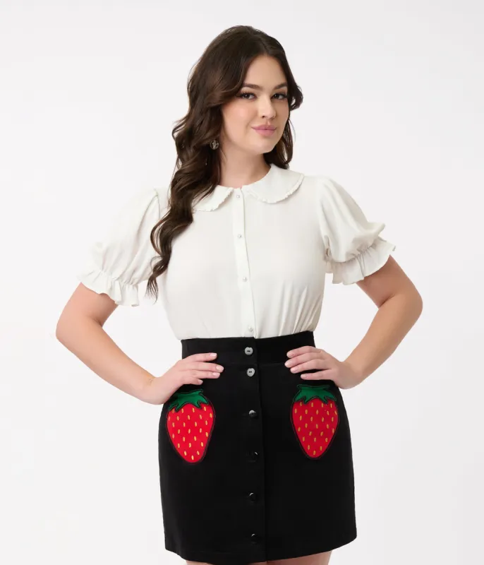 Smak Parlour Ivory Puff Sleeve Blouse sold by Unique Vintage