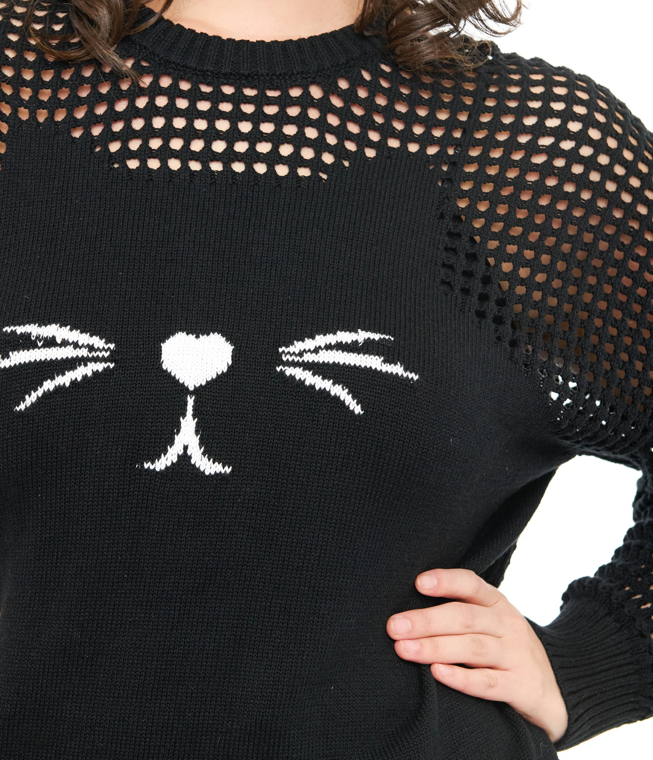 Unique Vintage Plus Size Black Cat Open Weave Cotton Sweater sold by Unique Vintage product image thumbnail 2