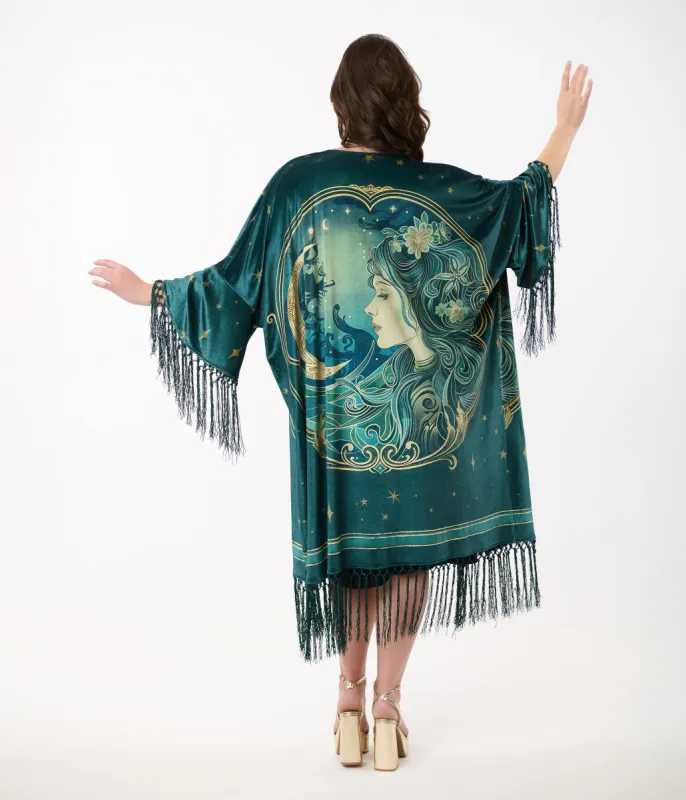Unique Vintage 1930s Green Art Nouveau Fringe Kimono sold by Unique Vintage
