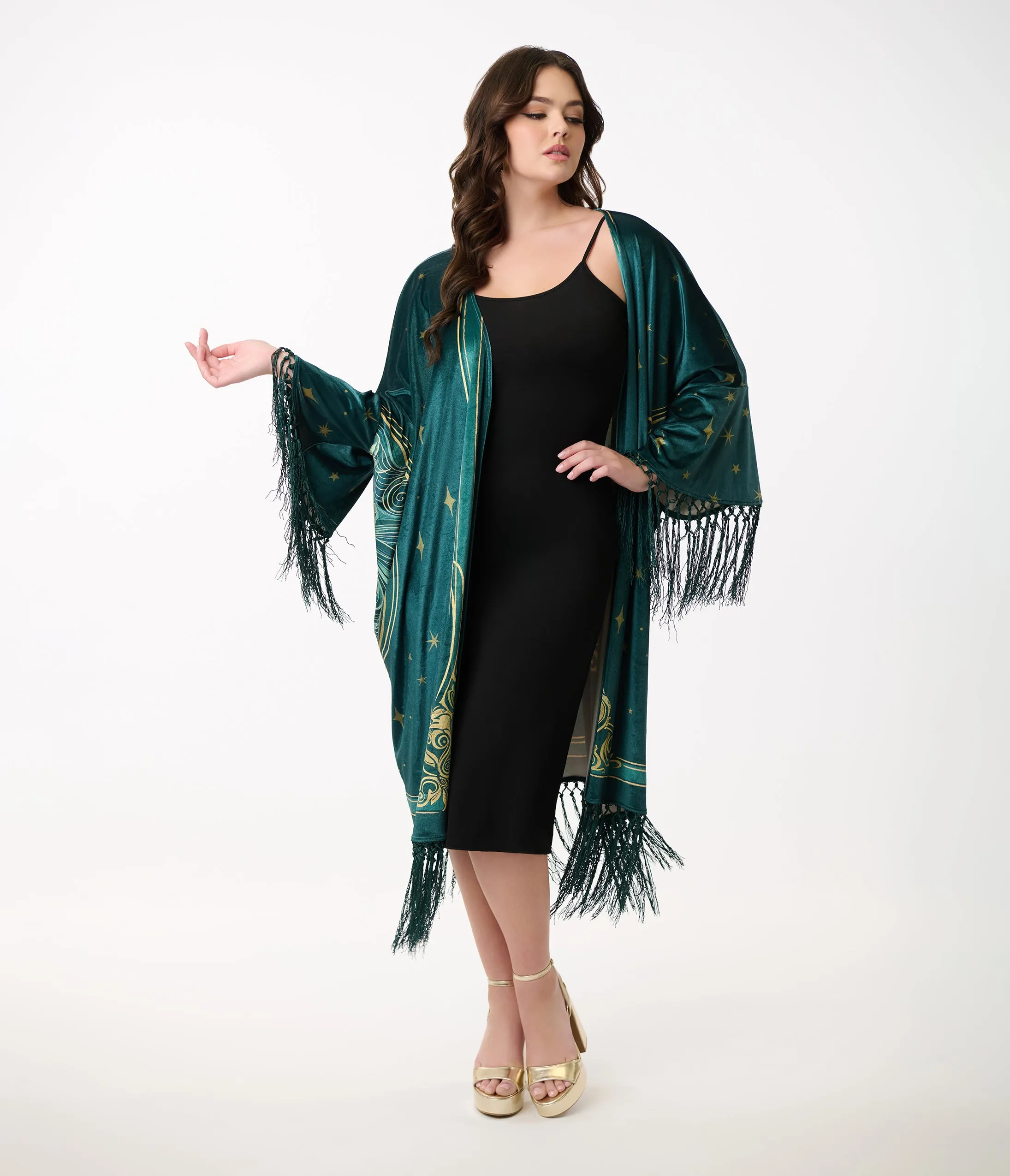 Unique Vintage 1930s Green Art Nouveau Fringe Kimono sold by Unique Vintage product image thumbnail 2
