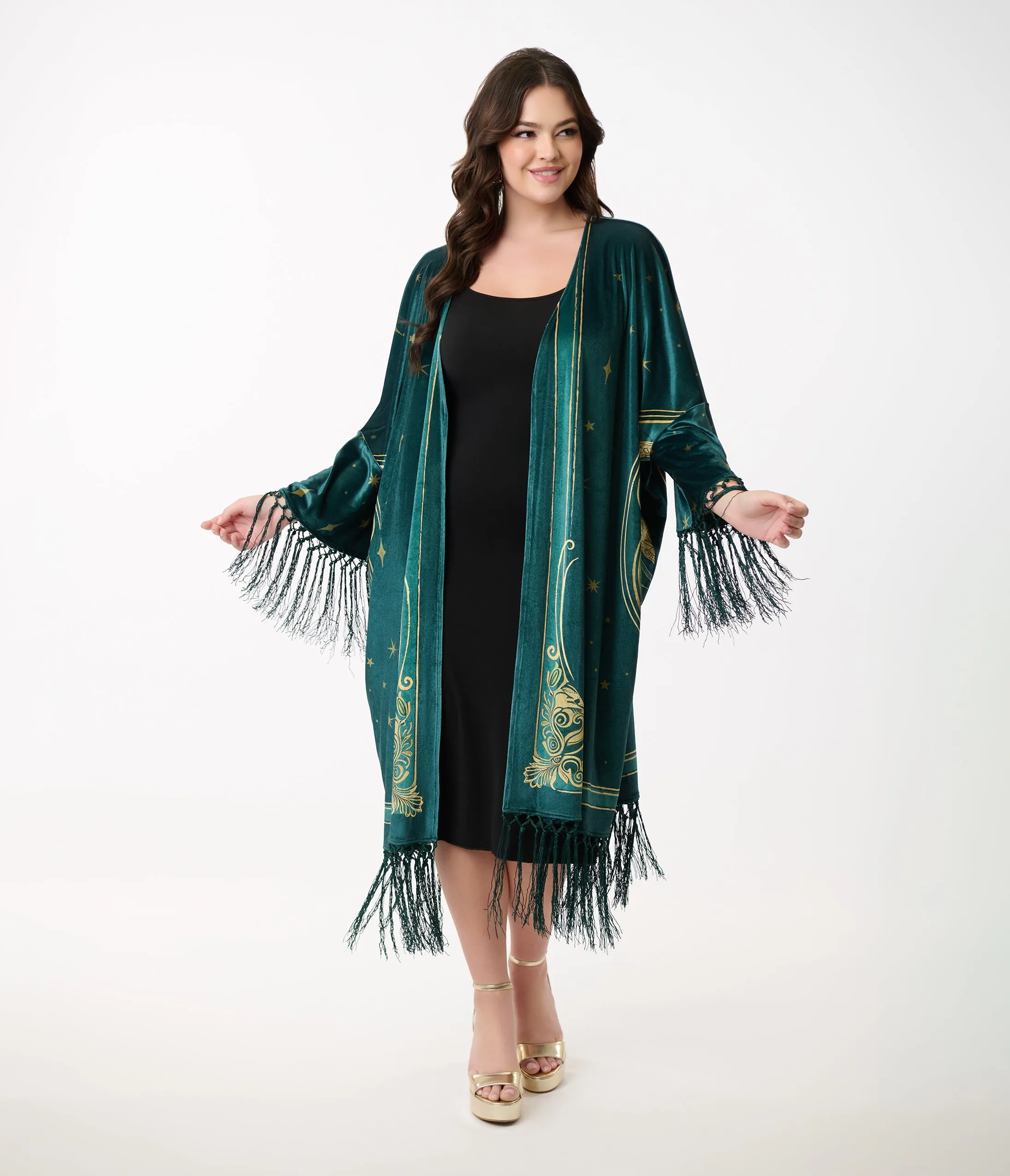 Unique Vintage 1930s Green Art Nouveau Fringe Kimono sold by Unique Vintage product image thumbnail 3
