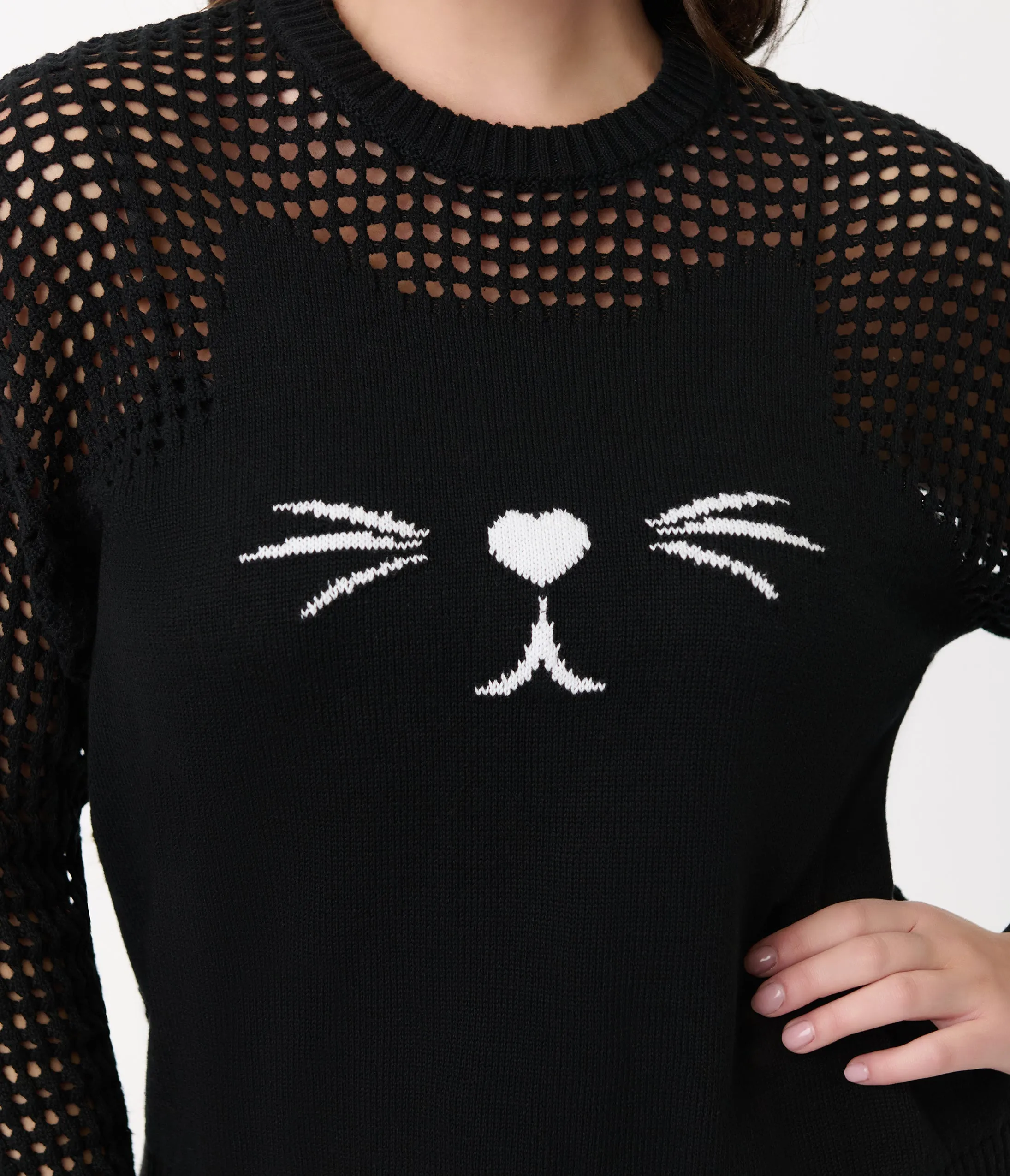 Unique Vintage Black Cat Open Weave Cotton Sweater sold by Unique Vintage product image thumbnail 2