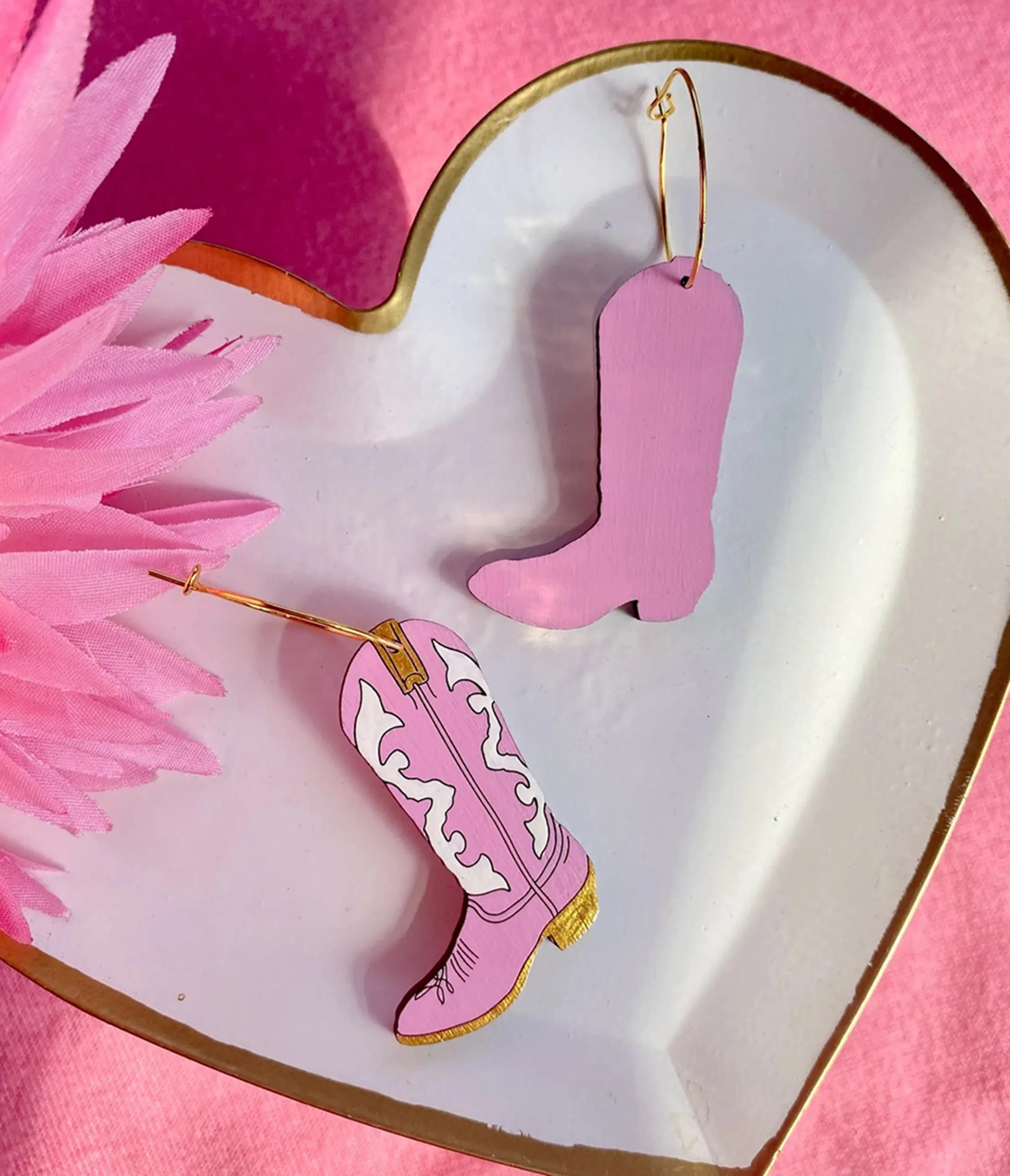Le Chic Miami Pink Cowgirl Boot Earrings sold by Unique Vintage product image thumbnail 2