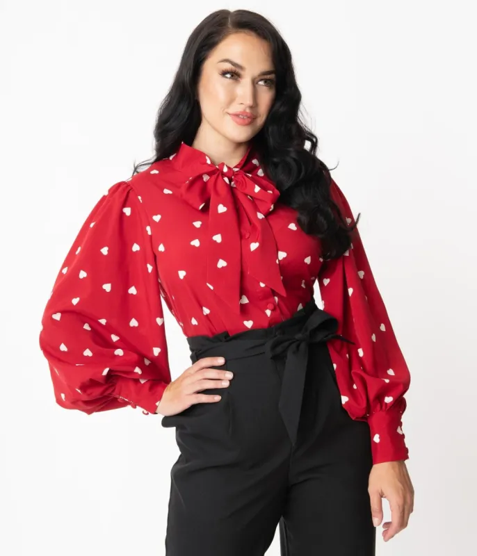 Unique Vintage Red & White Heart Print Gwen Blouse sold by Unique Vintage
