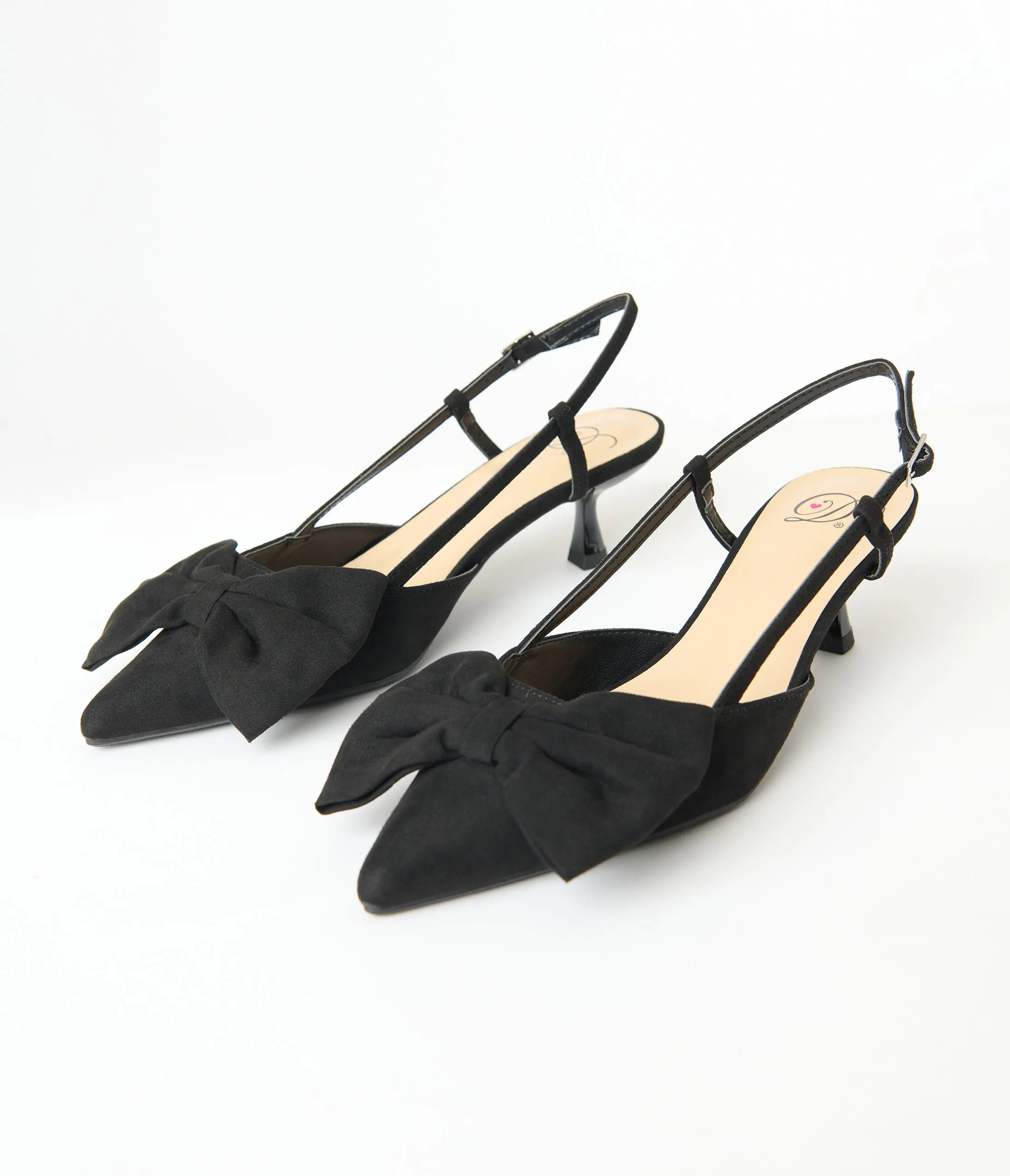 Black Suede Bow Kitten Slingback Heels sold by Unique Vintage product image thumbnail 3