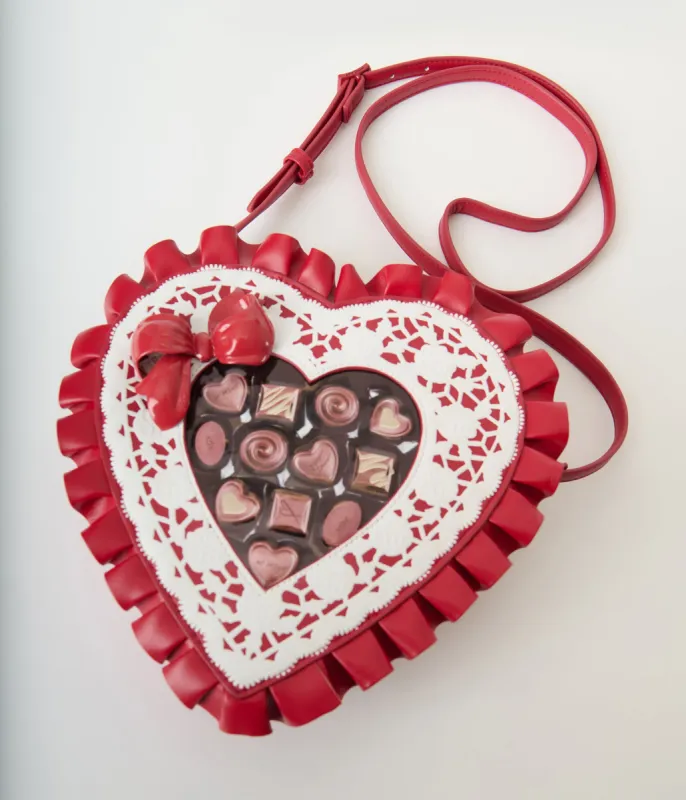 Betsey Johnson Red Leatherette Chocolate Box Handbag sold by Unique Vintage