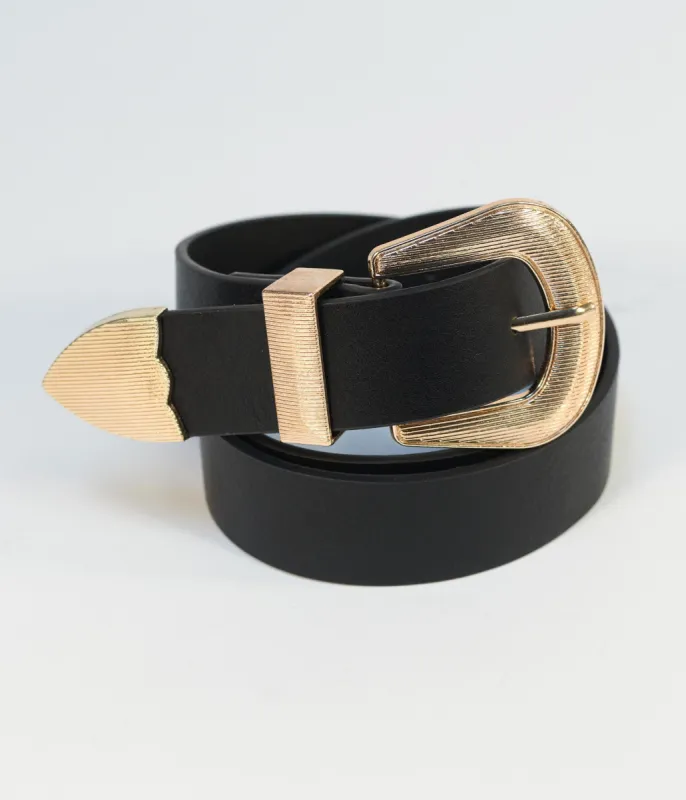 Black & Bronze Western Buckle Belt sold by Unique Vintage