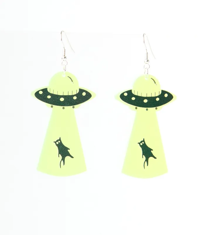UFO Black Cat Abduction Earrings made by Unique Vintage