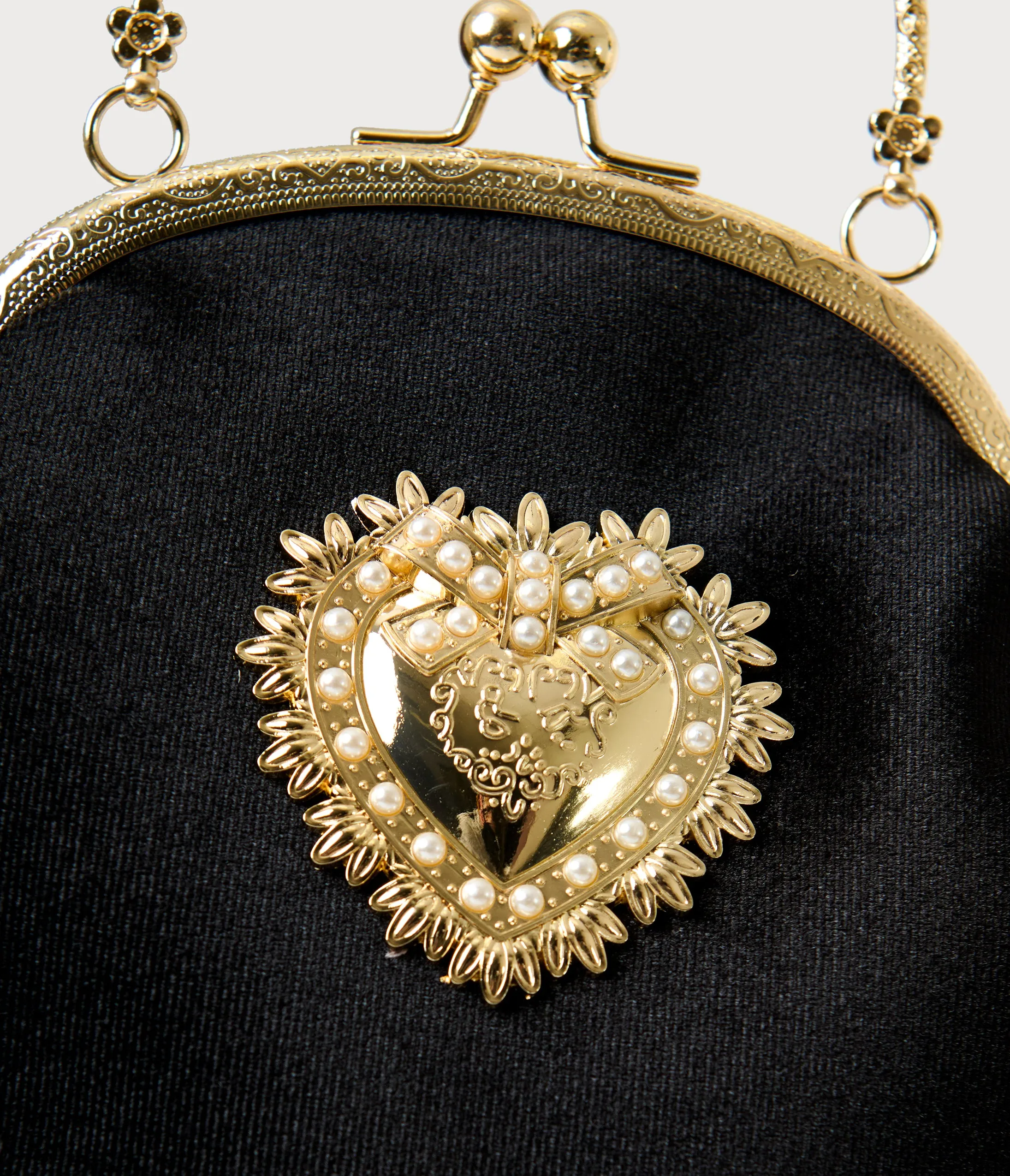 PinRock Shop Black Velvet & Gold Heart Handbag sold by Unique Vintage product image thumbnail 4