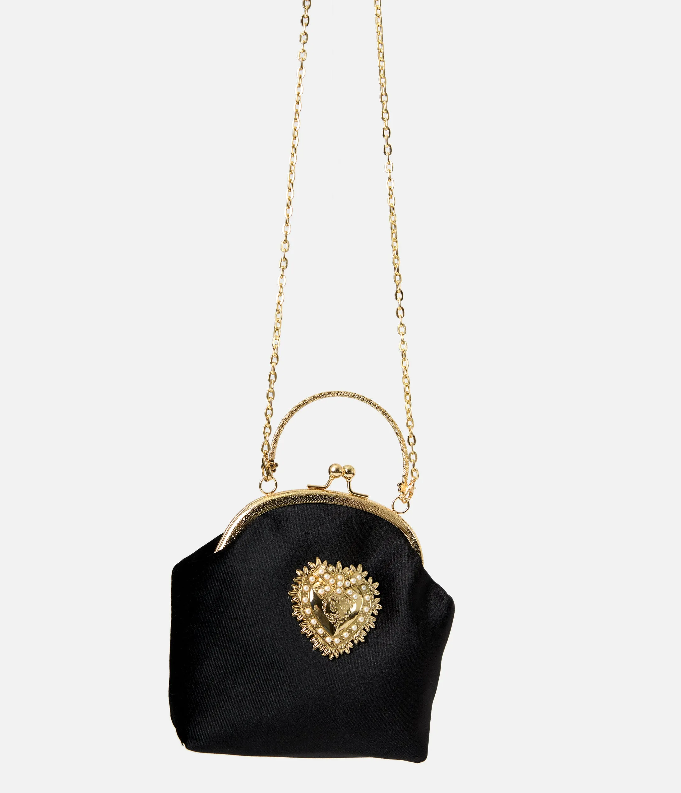PinRock Shop Black Velvet & Gold Heart Handbag sold by Unique Vintage