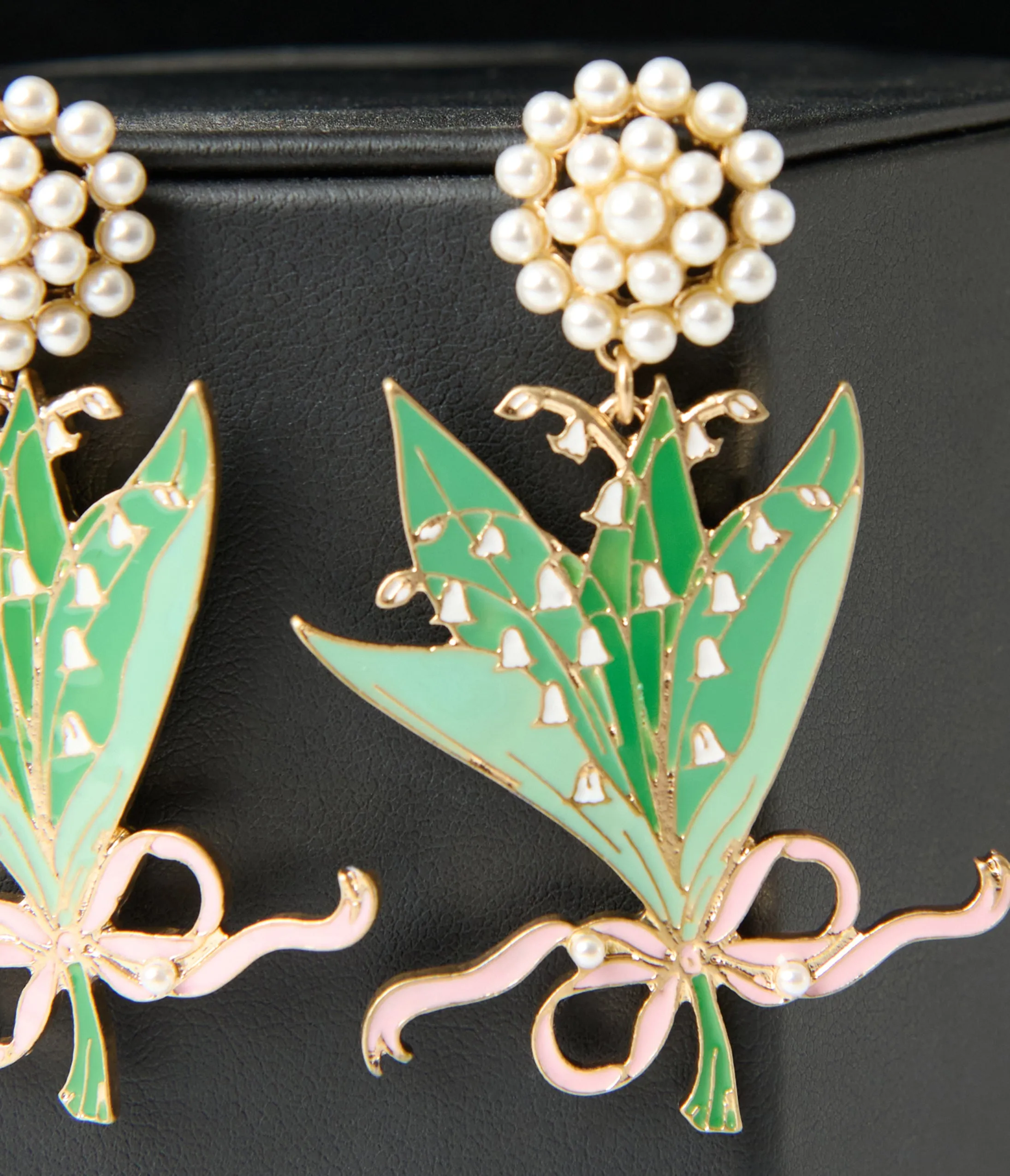 Pink & Green Lily of the Valley Enamel Bouquet Earrings sold by Unique Vintage product image thumbnail 3