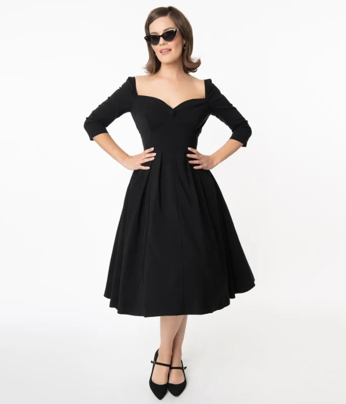 Unique Vintage 1950s Black Sweetheart Lamar Swing Dress sold by Unique Vintage