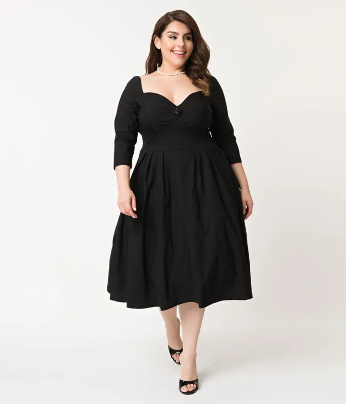 Unique Vintage Plus Size 1950s Black Sweetheart Lamar Swing Dress sold by Unique Vintage