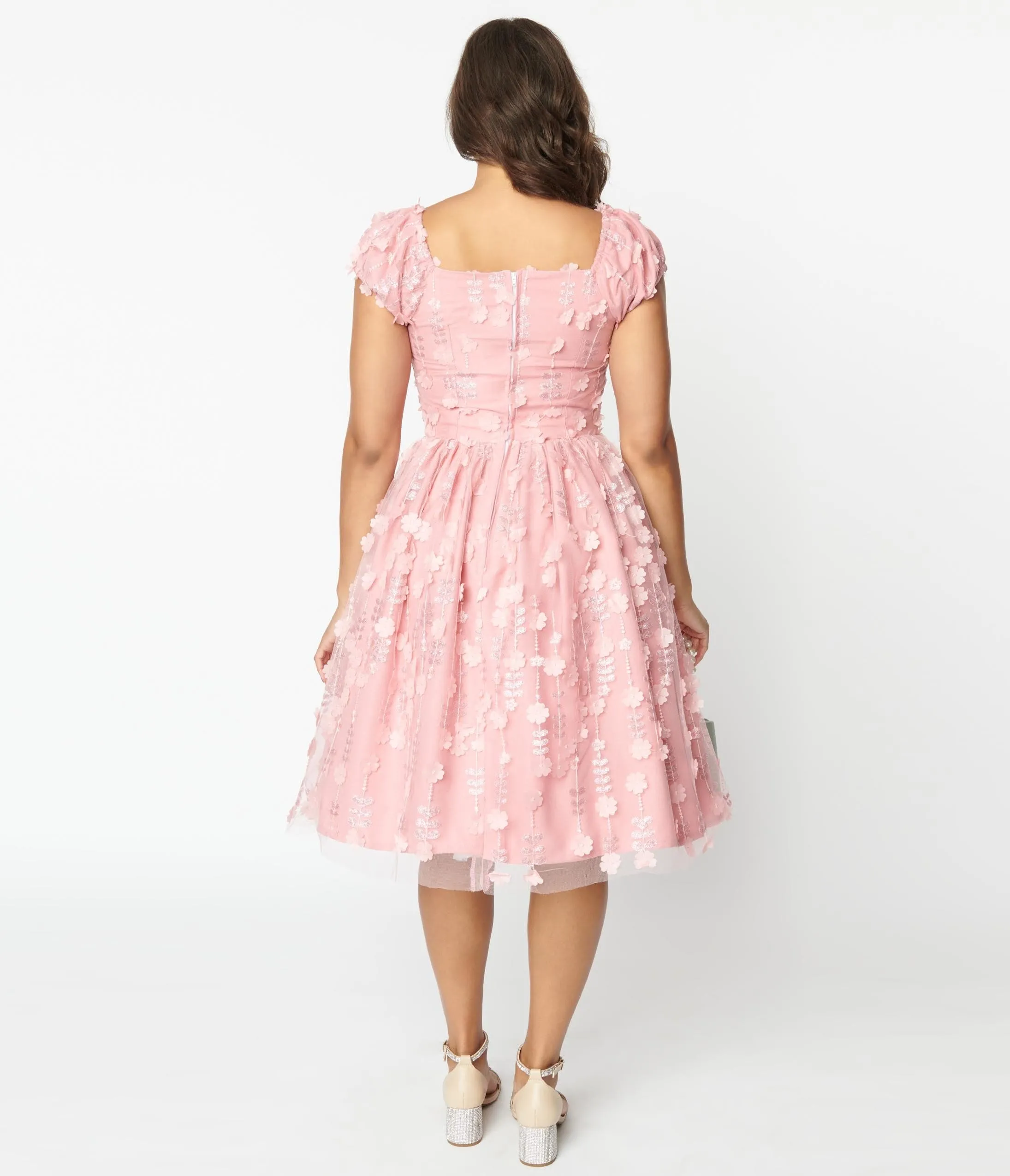 Magnolia Place Pink Sequin Floral Swing Dress sold by Unique Vintage product image thumbnail 3