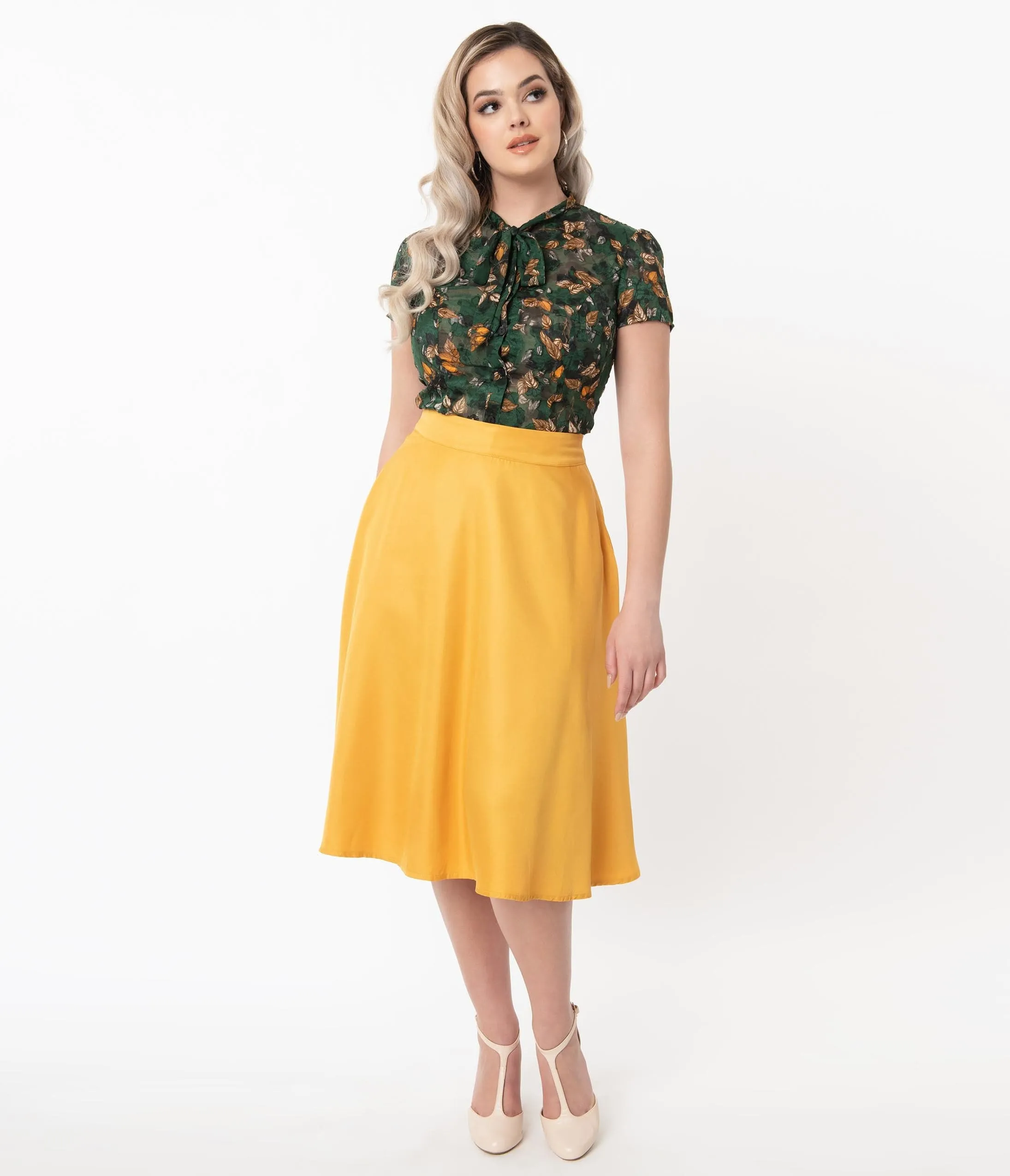 Unique Vintage Retro Mustard Yellow Vivien Swing Skirt sold by Unique Vintage product image thumbnail 4