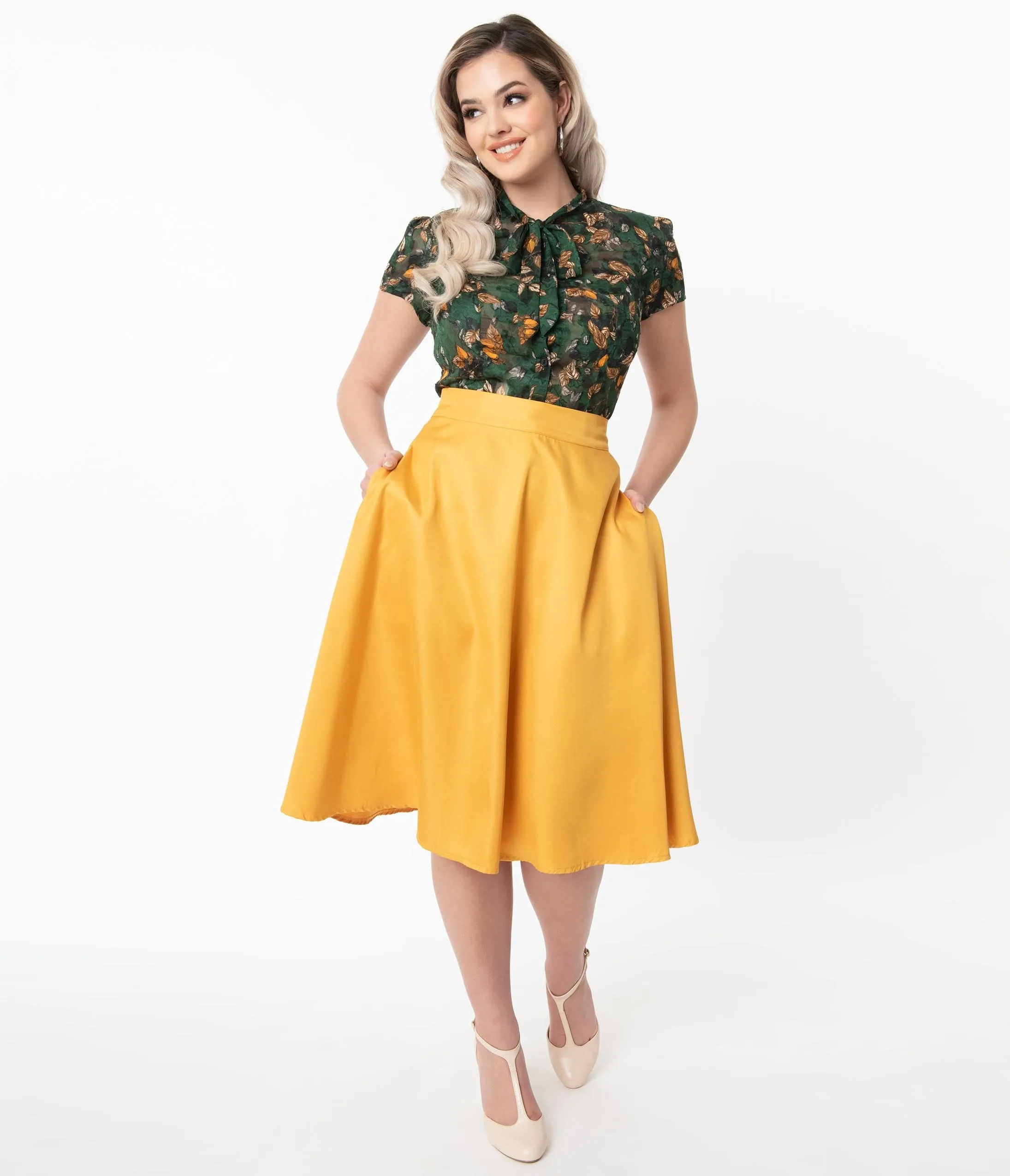 Unique Vintage Retro Mustard Yellow Vivien Swing Skirt sold by Unique Vintage product image thumbnail 5