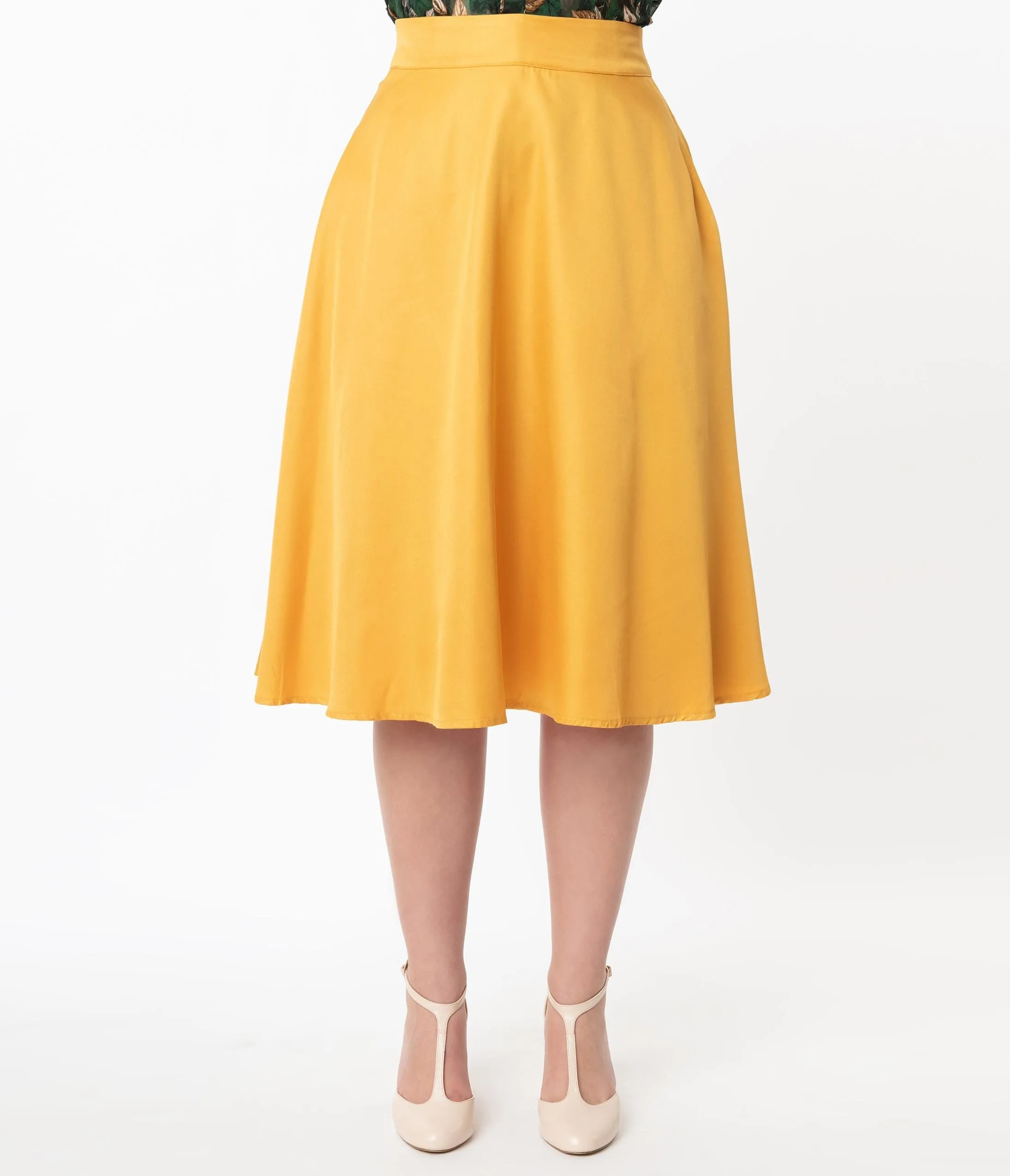 Unique Vintage Retro Mustard Yellow Vivien Swing Skirt sold by Unique Vintage product image thumbnail 2