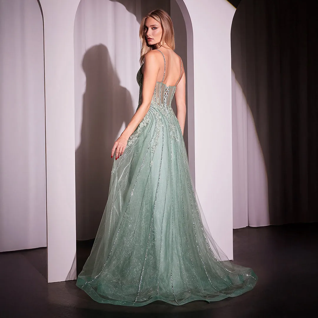 Ladivine by Cinderella Divine Sage Green Crystal A-Line Bridesmaid Ball Gown sold by Unique Vintage product image thumbnail 2