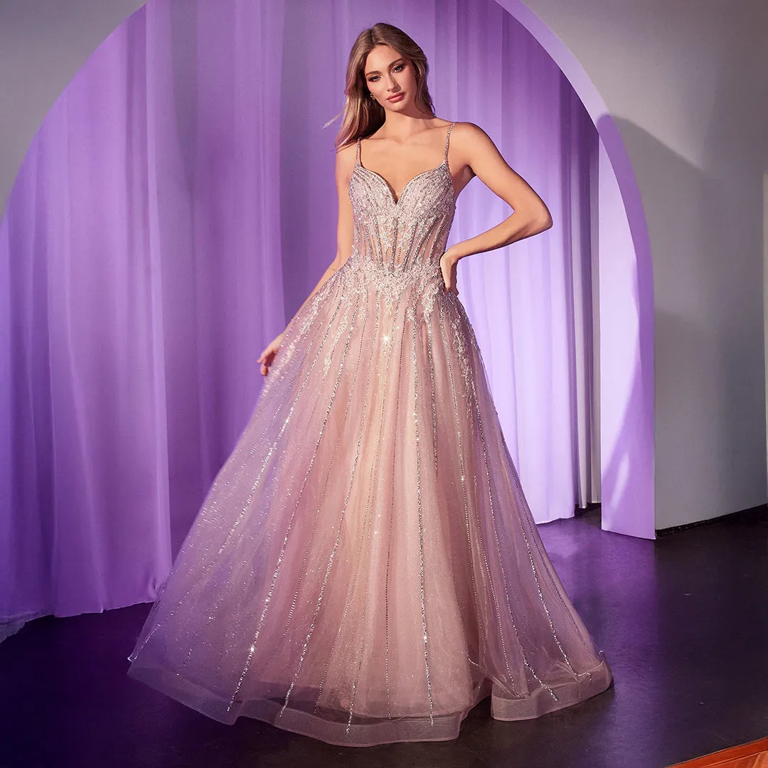 Ladivine by Cinderella Divine Dusty Rose Crystal A-Line Bridesmaid Ball Gown sold by Unique Vintage