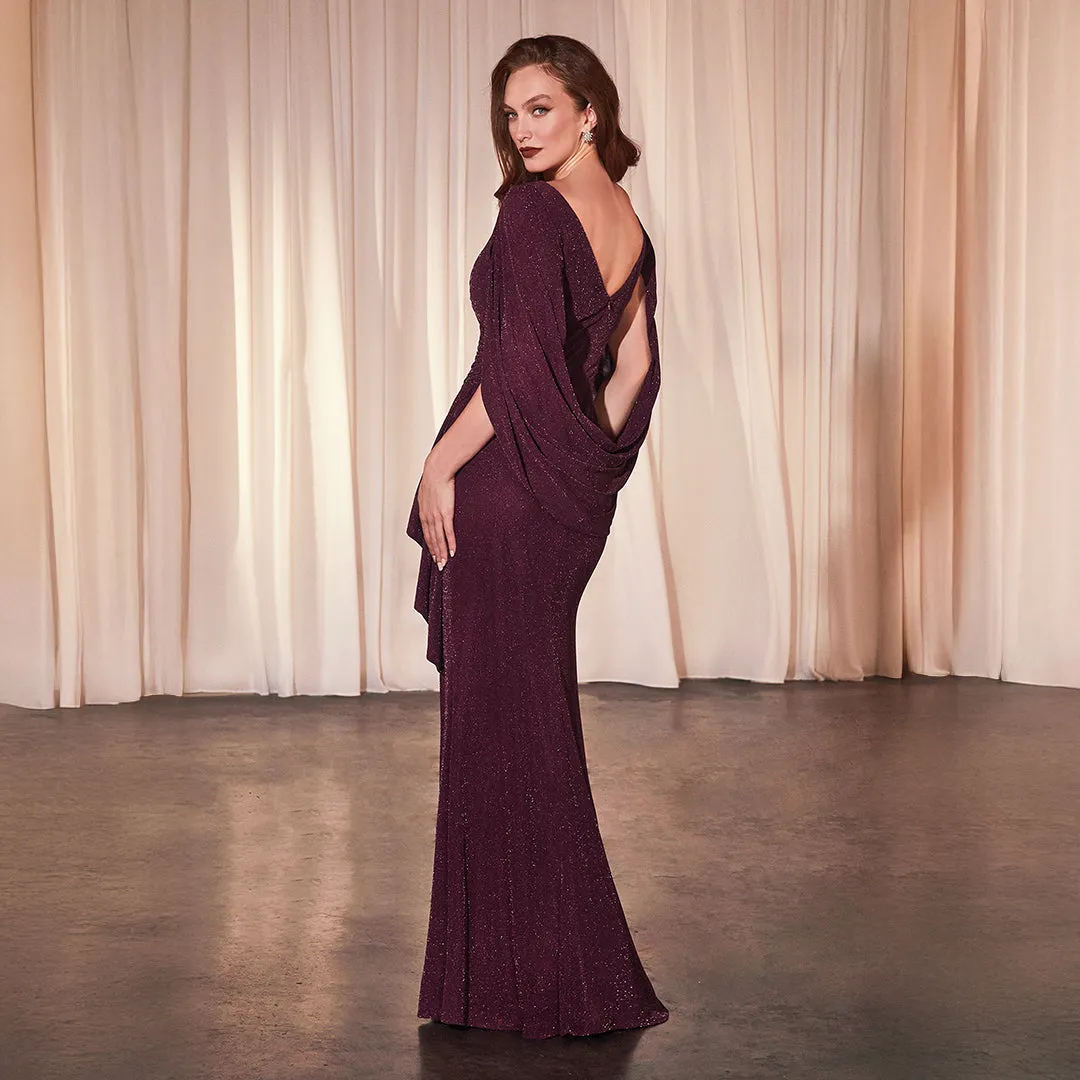 Ladivine by Cinderella Divine Wine Sparkle Cape Slit Bridesmaids Gown sold by Unique Vintage product image thumbnail 2