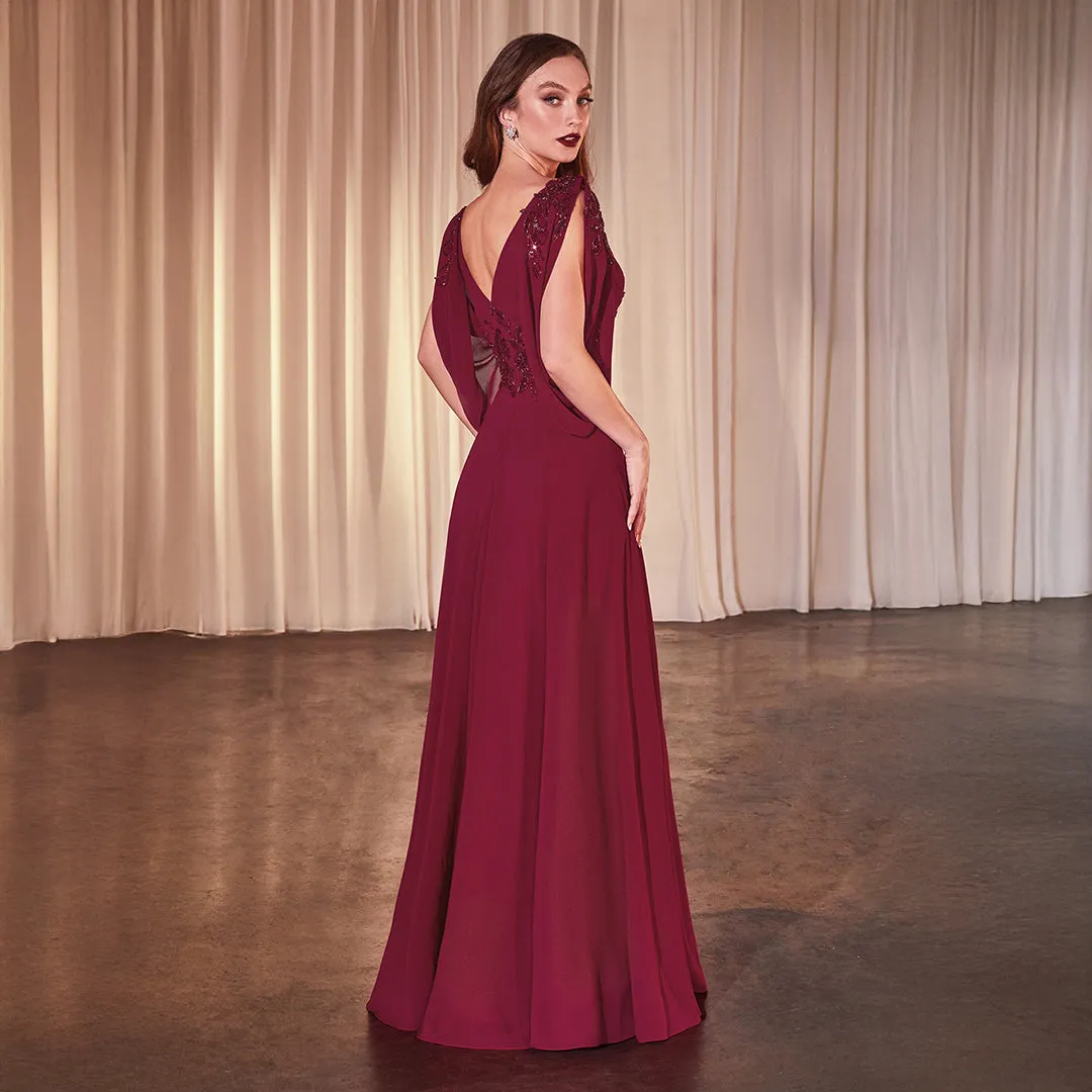 Ladivine by Cinderella Divine Burgundy Chiffon Split Sleeve Prom Gown sold by Unique Vintage product image thumbnail 2