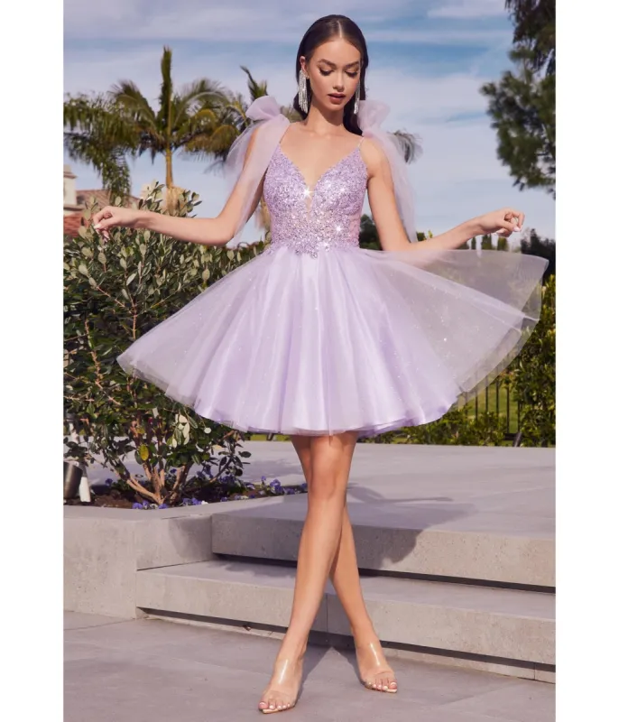 Ladivine by Cinderella Divine Lavender Shimmer Tulle Flare Prom Dress sold by Unique Vintage