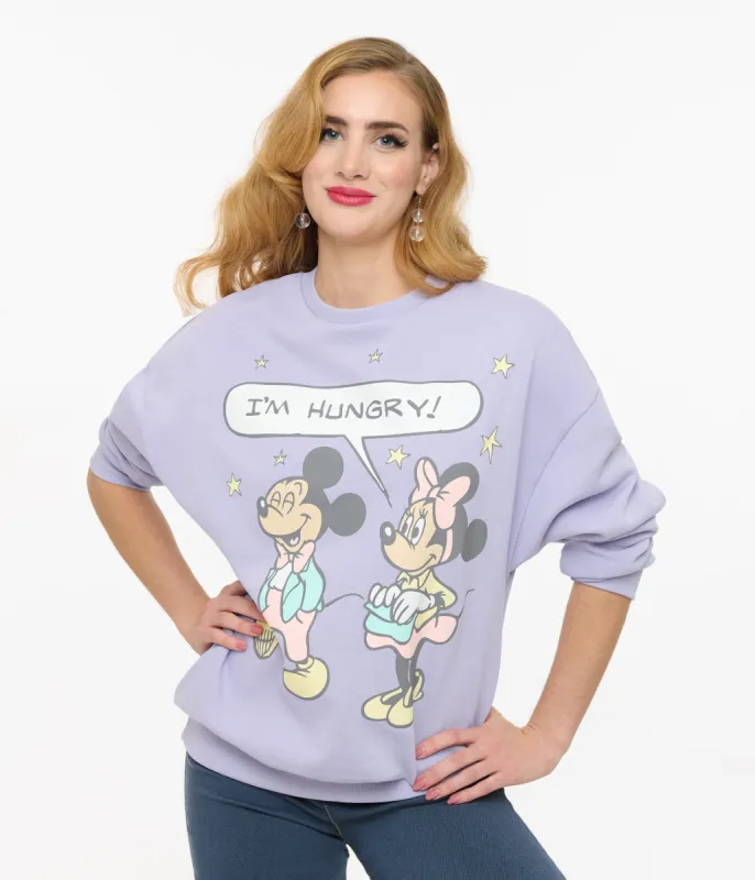 Cakeworthy Purple Minnie Mouse I'm Hungry Sweatshirt sold by Unique Vintage