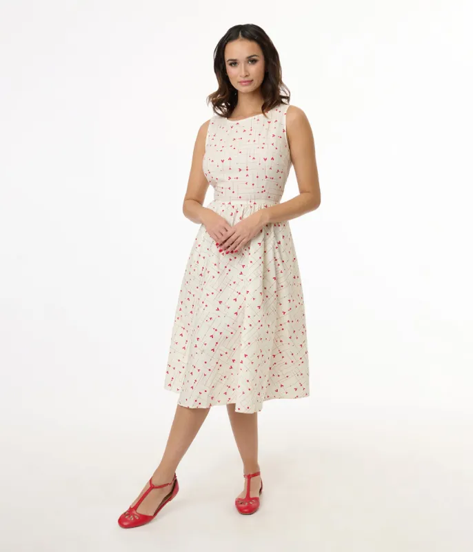 Retrolicious 1950s White & Red Heart Cotton Be Mine Swing Dress sold by Unique Vintage