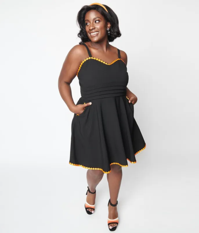 Unique Vintage Black & Pumpkin Trim Follow Your Heart Fit & Flare Dress sold by Unique Vintage