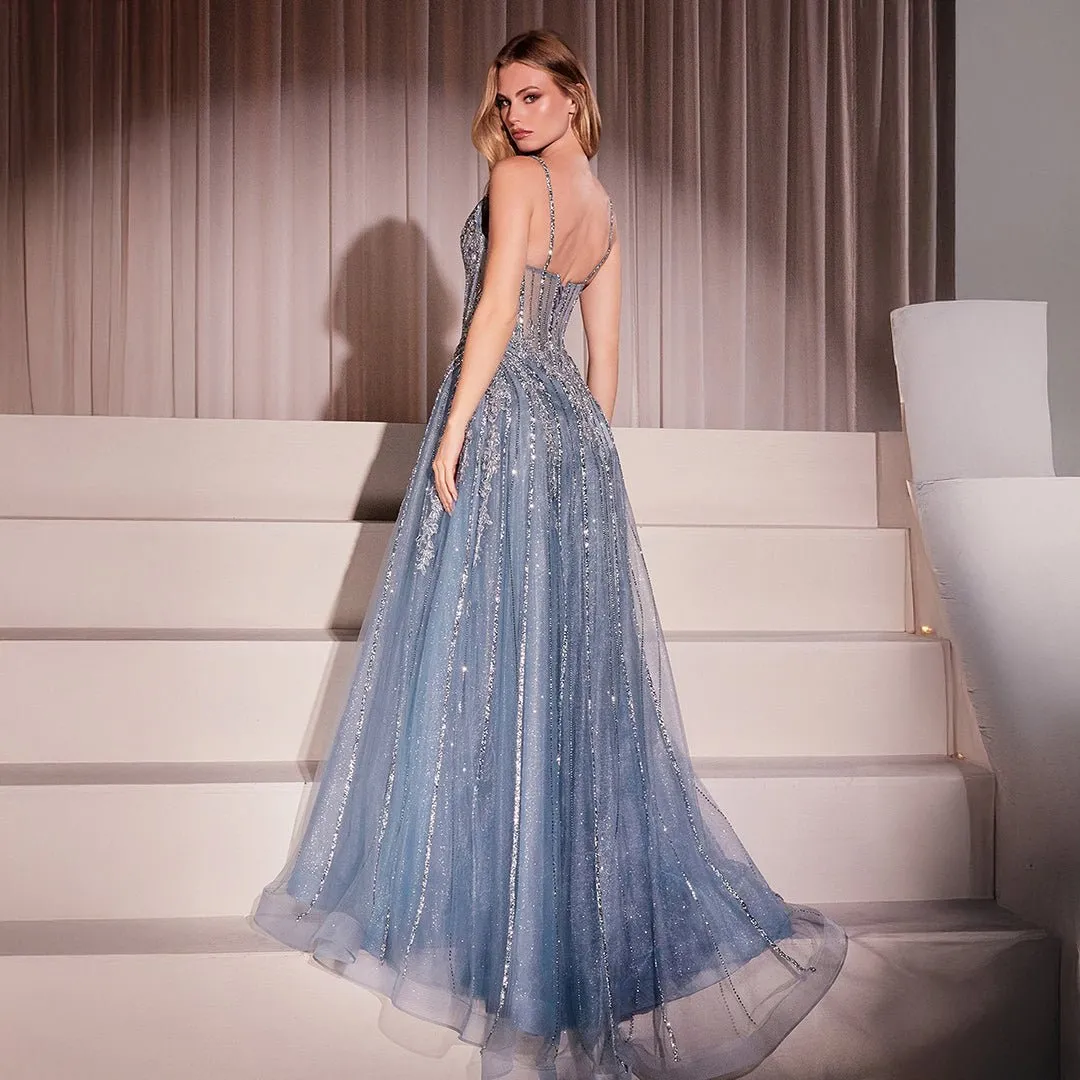 Ladivine by Cinderella Divine Blue Crystal A-Line Bridesmaid Ball Gown sold by Unique Vintage product image thumbnail 2