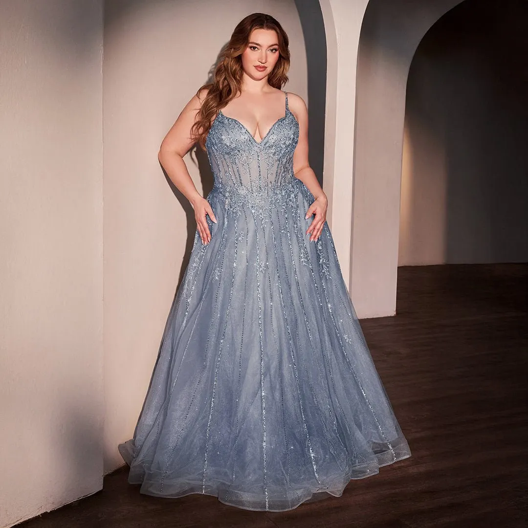 Ladivine by Cinderella Divine Blue Crystal A-Line Bridesmaid Ball Gown sold by Unique Vintage product image thumbnail 4