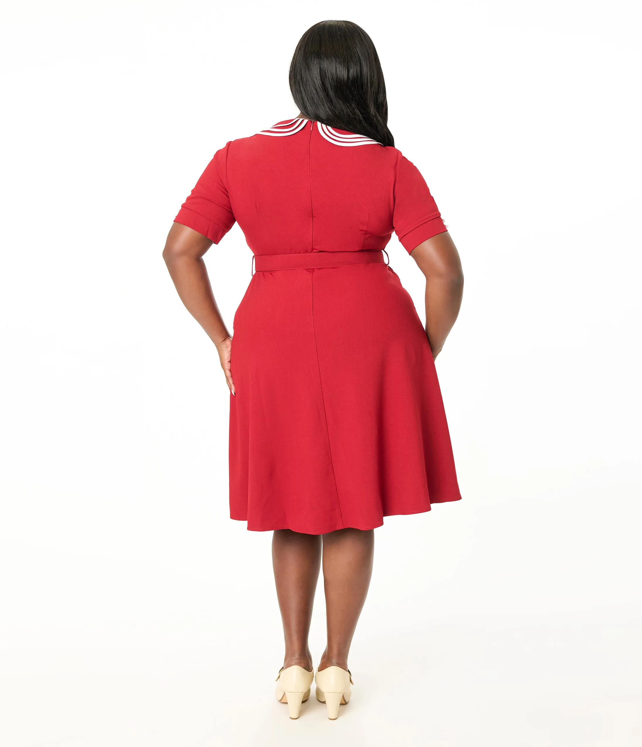 Voodoo Vixen Plus Size 1950s Red Layered Collar Swing Dress sold by Unique Vintage product image thumbnail 3