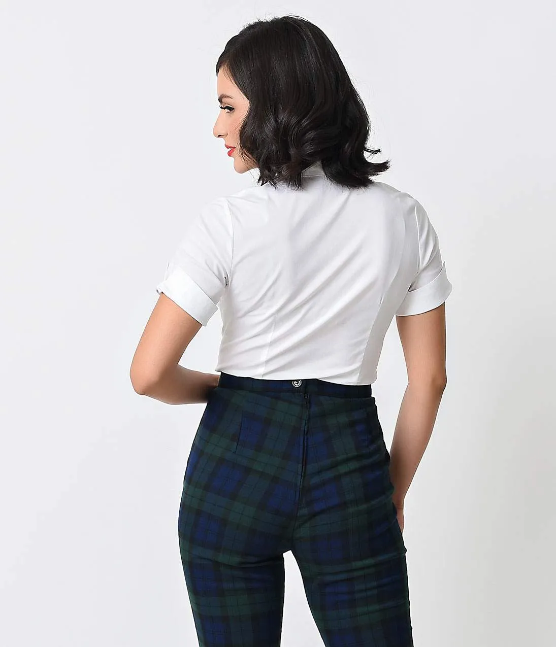 1960s White Collared Short Sleeve Button Up Blouse sold by Unique Vintage product image thumbnail 2