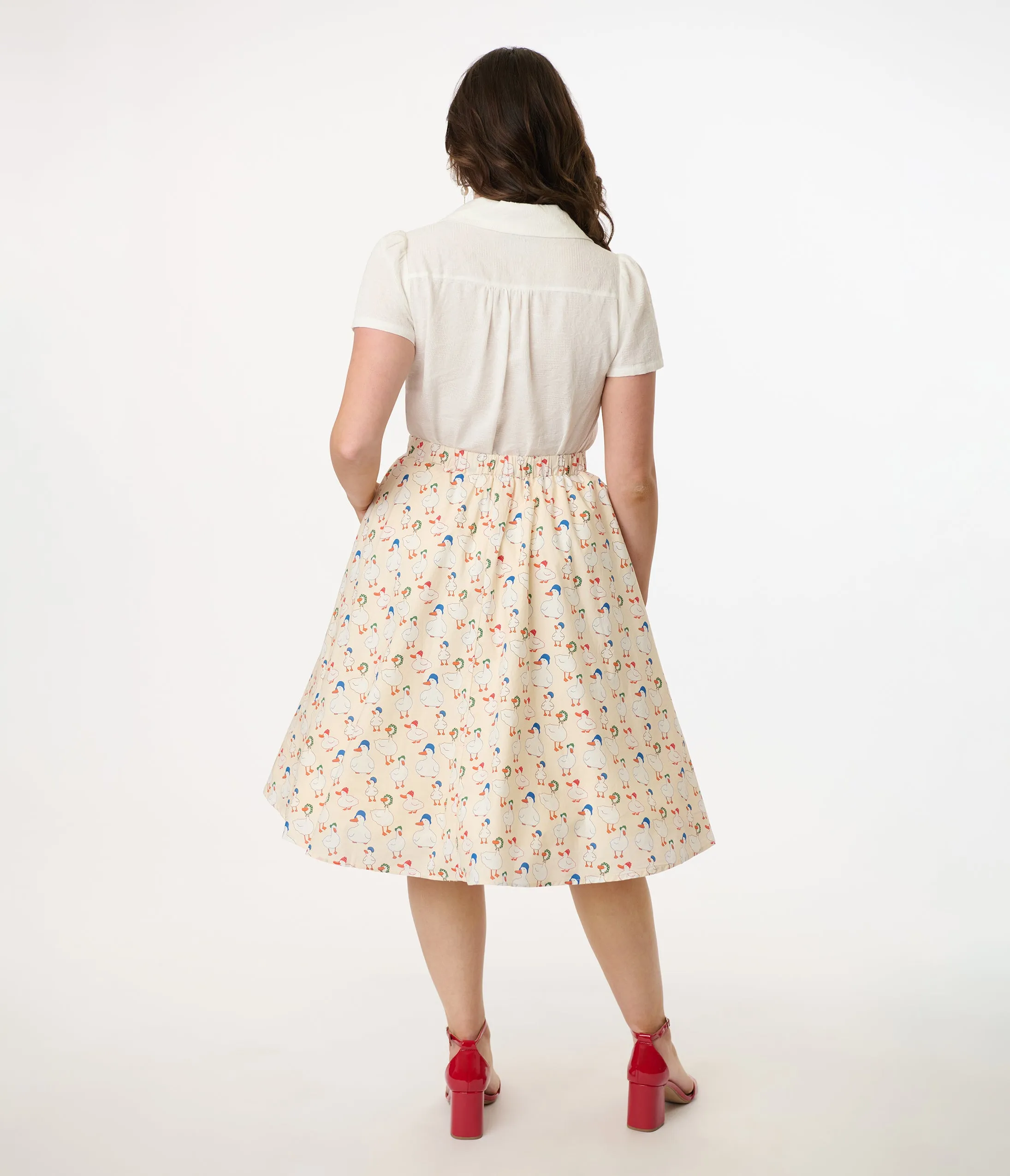 1950s Cream & Duck Print Cotton Swing Skirt sold by Unique Vintage product image thumbnail 3