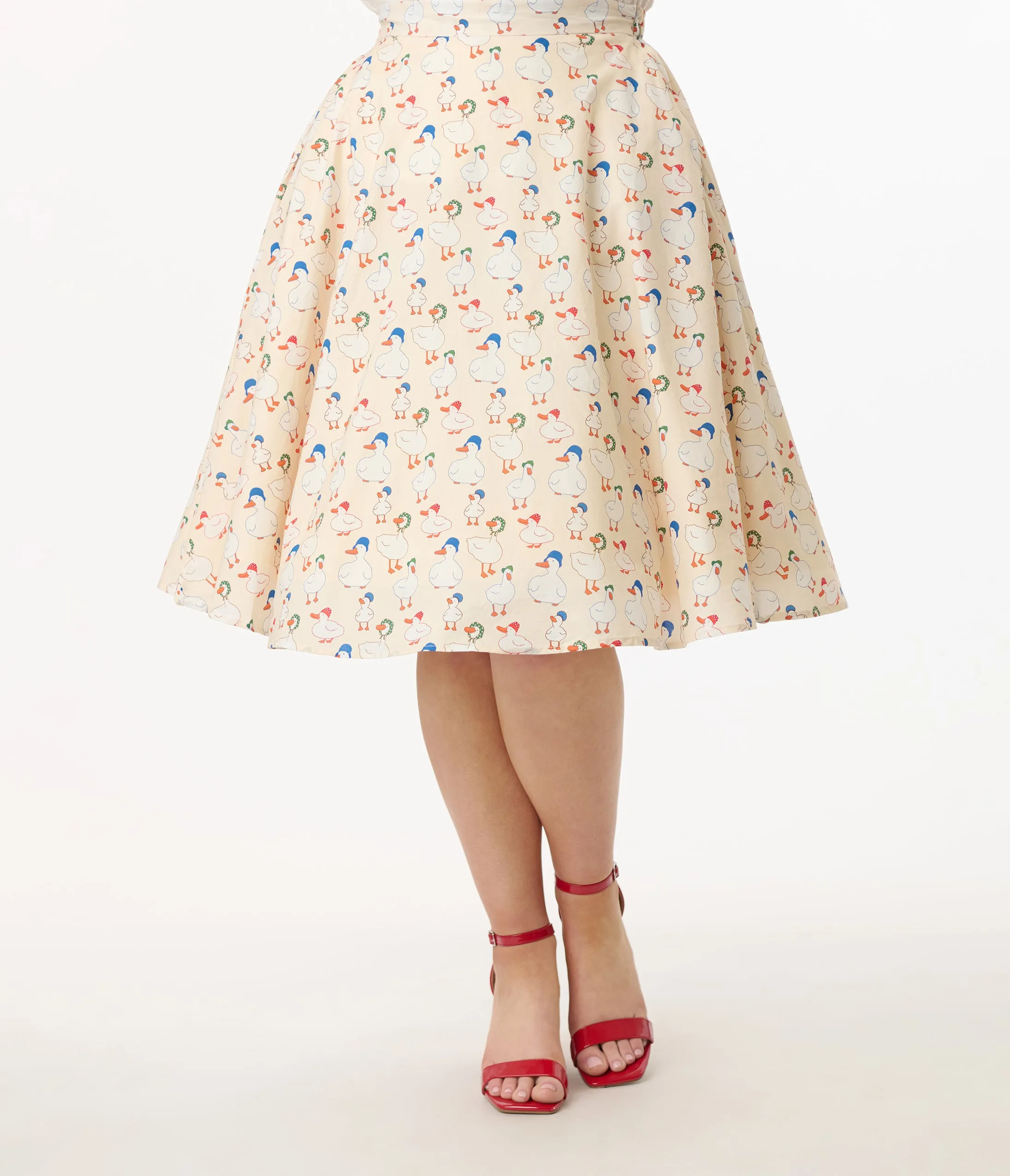 1950s Cream & Duck Print Cotton Swing Skirt sold by Unique Vintage product image thumbnail 2
