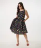 1950s Navy & Fruit Print Sleeveless Cotton Swing Dress sold by Unique Vintage