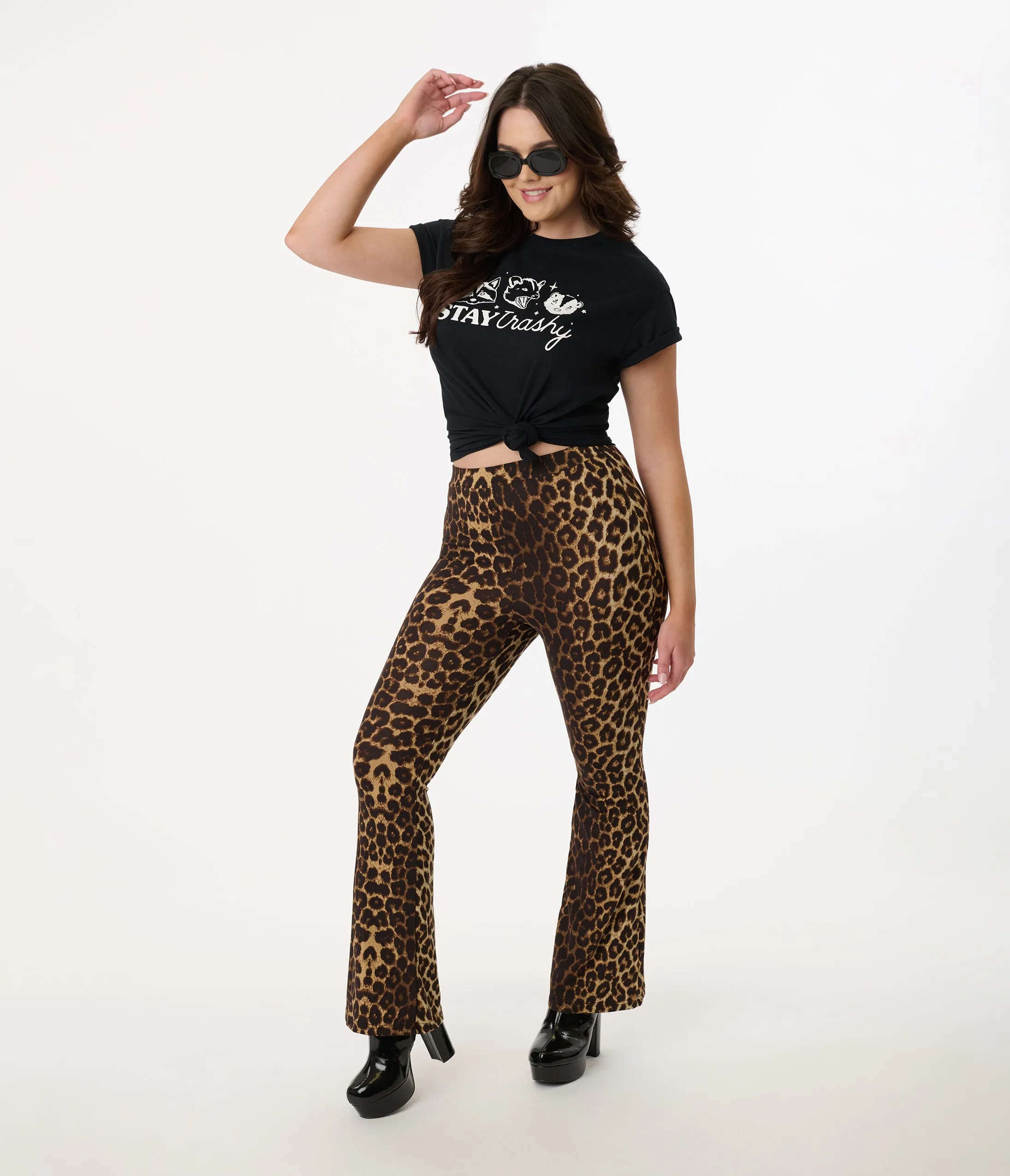 1970s Leopard Print Bell Bottoms sold by Unique Vintage