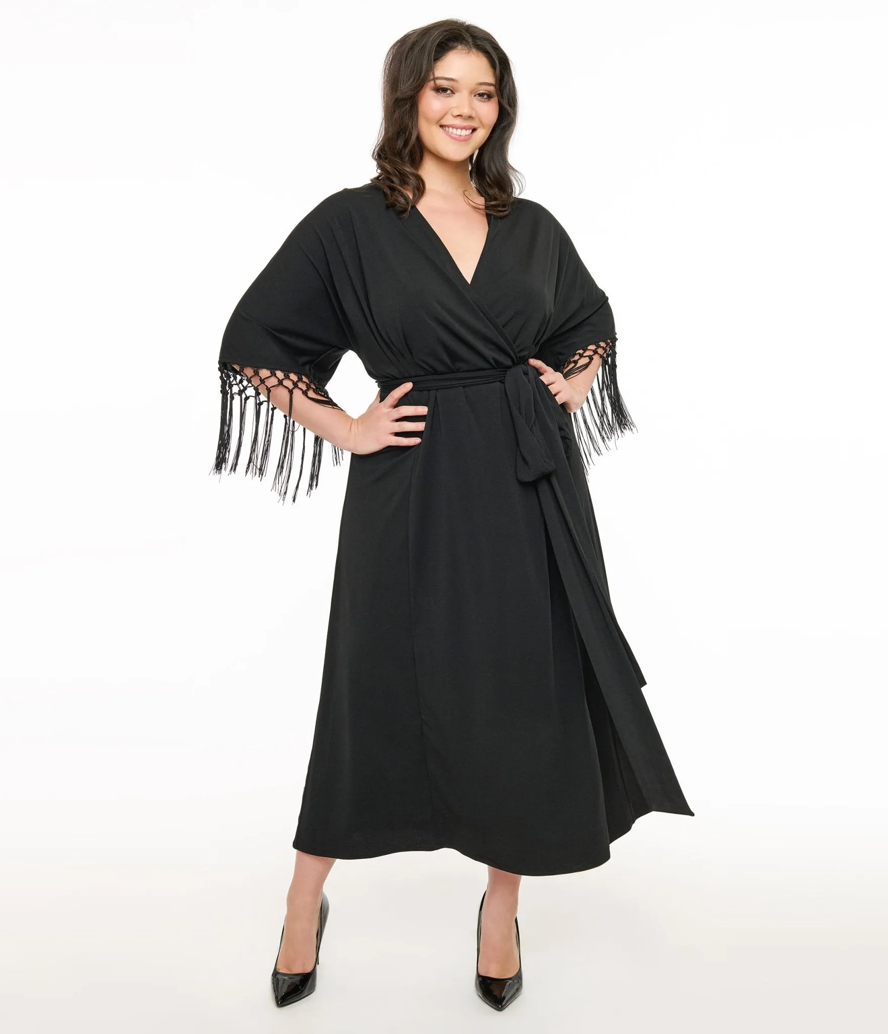 Unique Vintage Plus Size Black Wrap Midi Dress sold by Unique Vintage product image thumbnail 4