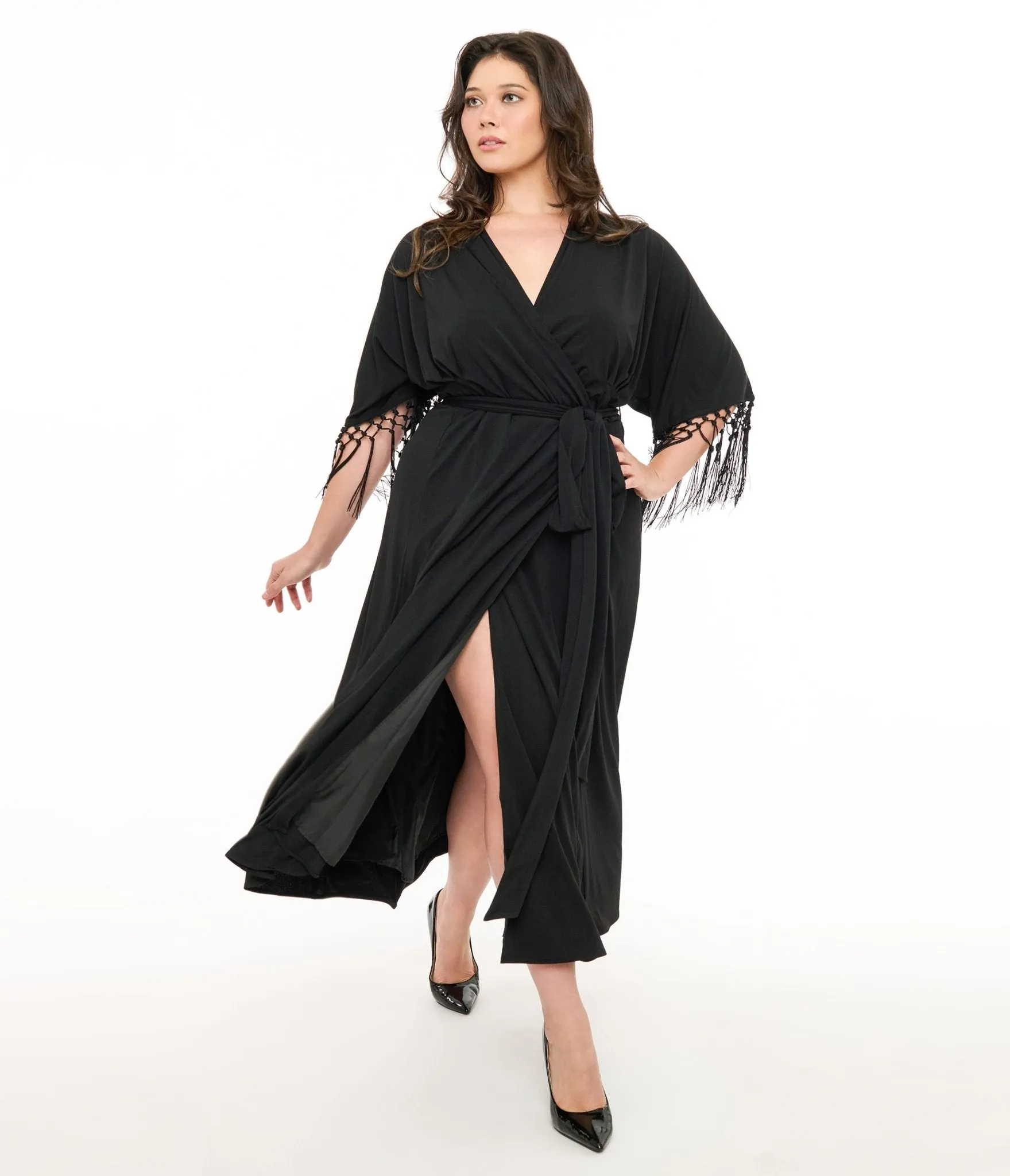 Unique Vintage Plus Size Black Wrap Midi Dress sold by Unique Vintage