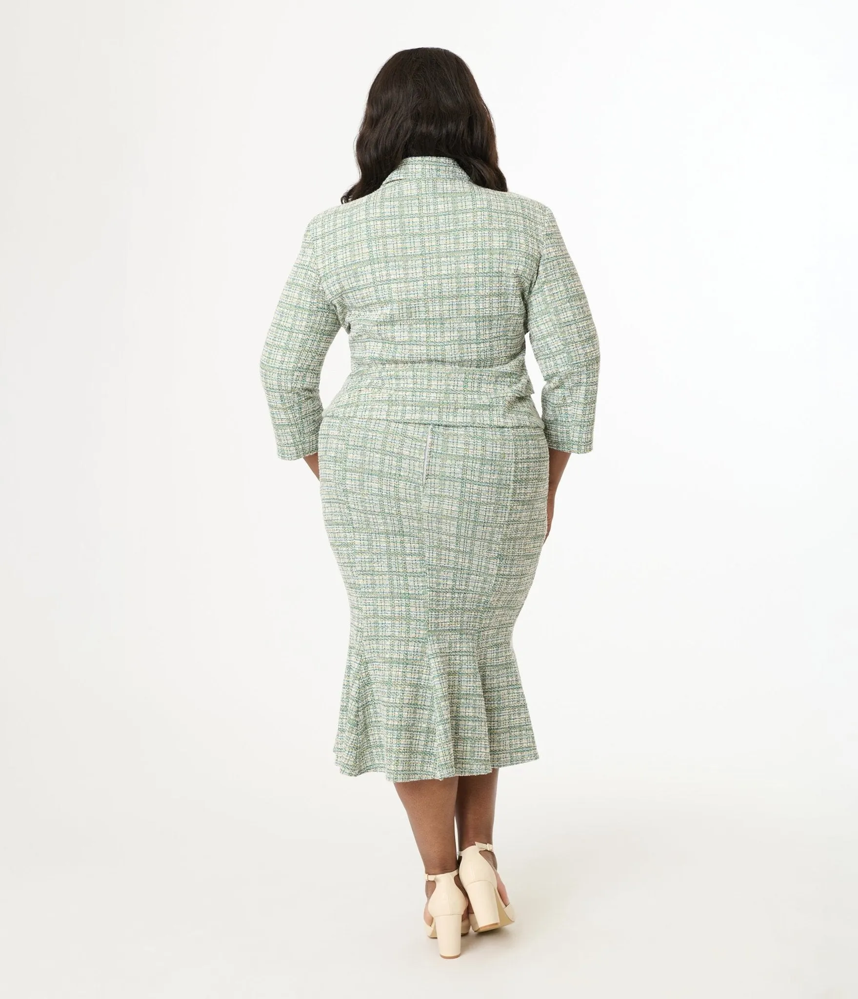Unique Vintage Plus Size 1940s Green Plaid Boucle Trumpet Skirt sold by Unique Vintage product image thumbnail 3