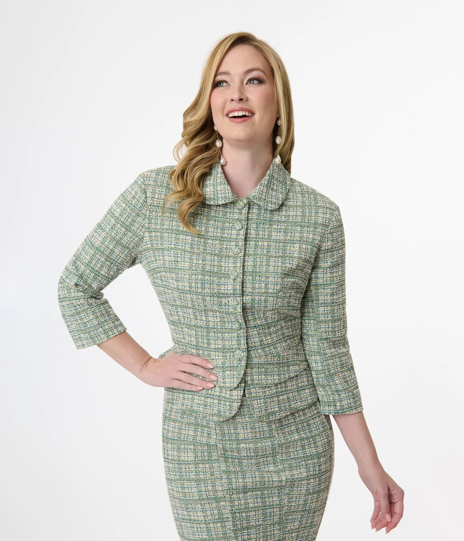 Unique Vintage 1940s Green Plaid Boucle Peplum Jacket sold by Unique Vintage product image thumbnail 4