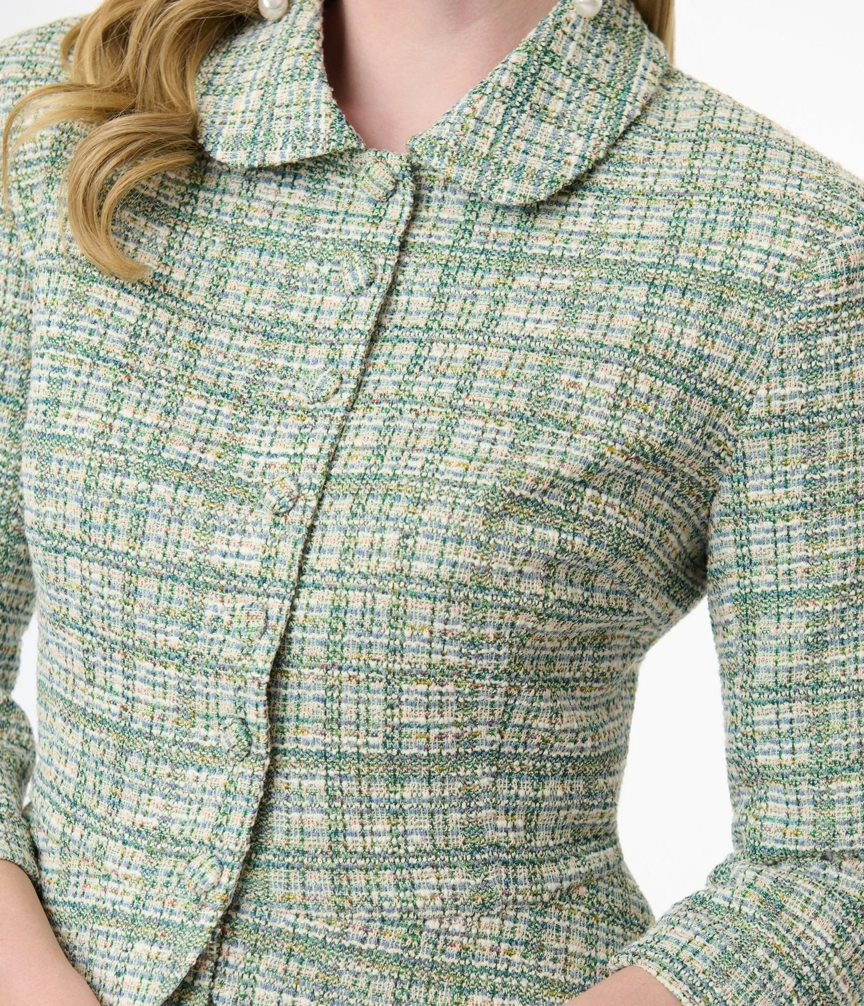 Unique Vintage 1940s Green Plaid Boucle Peplum Jacket sold by Unique Vintage product image thumbnail 3