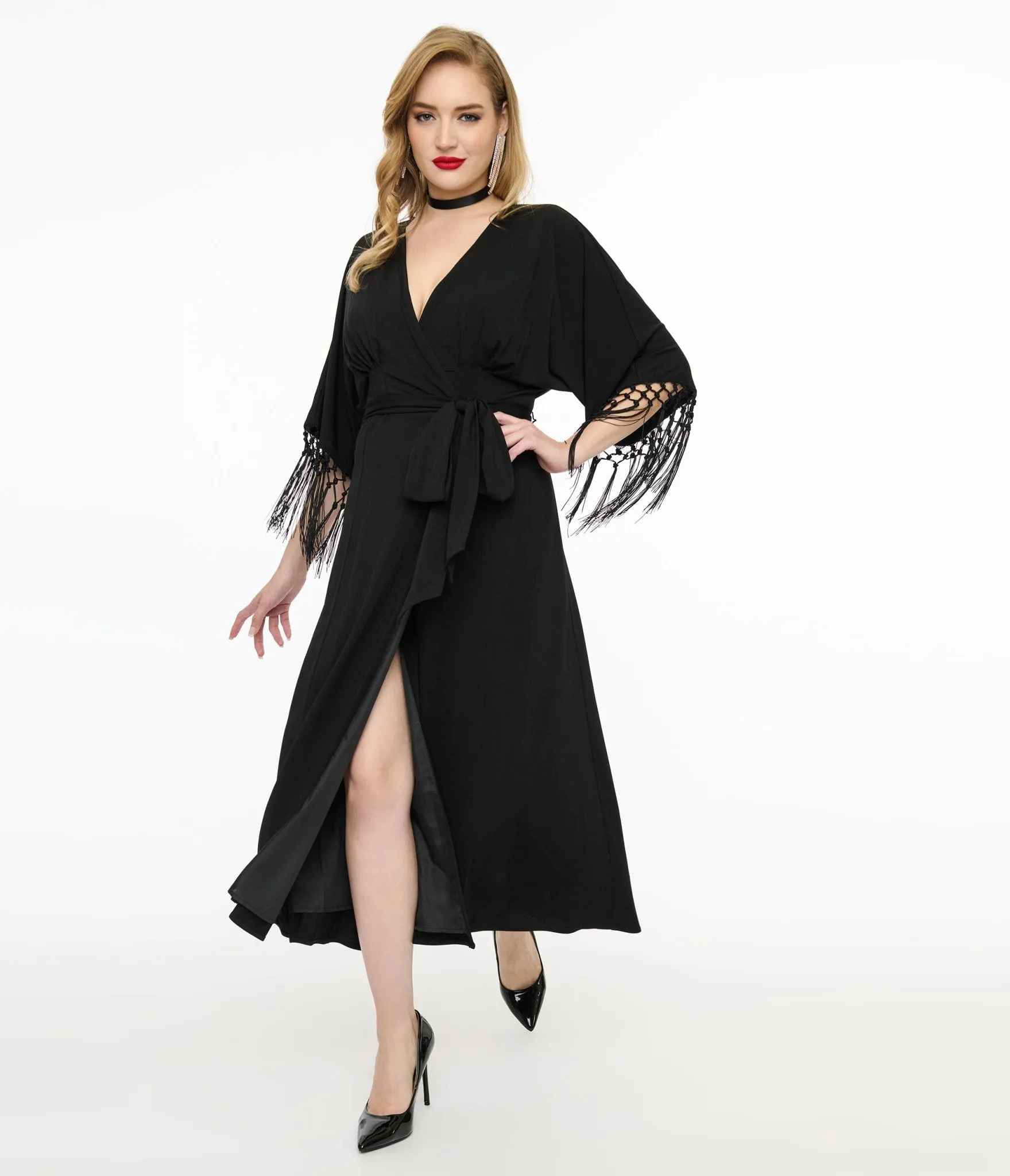 Unique Vintage Black Wrap Midi Dress sold by Unique Vintage